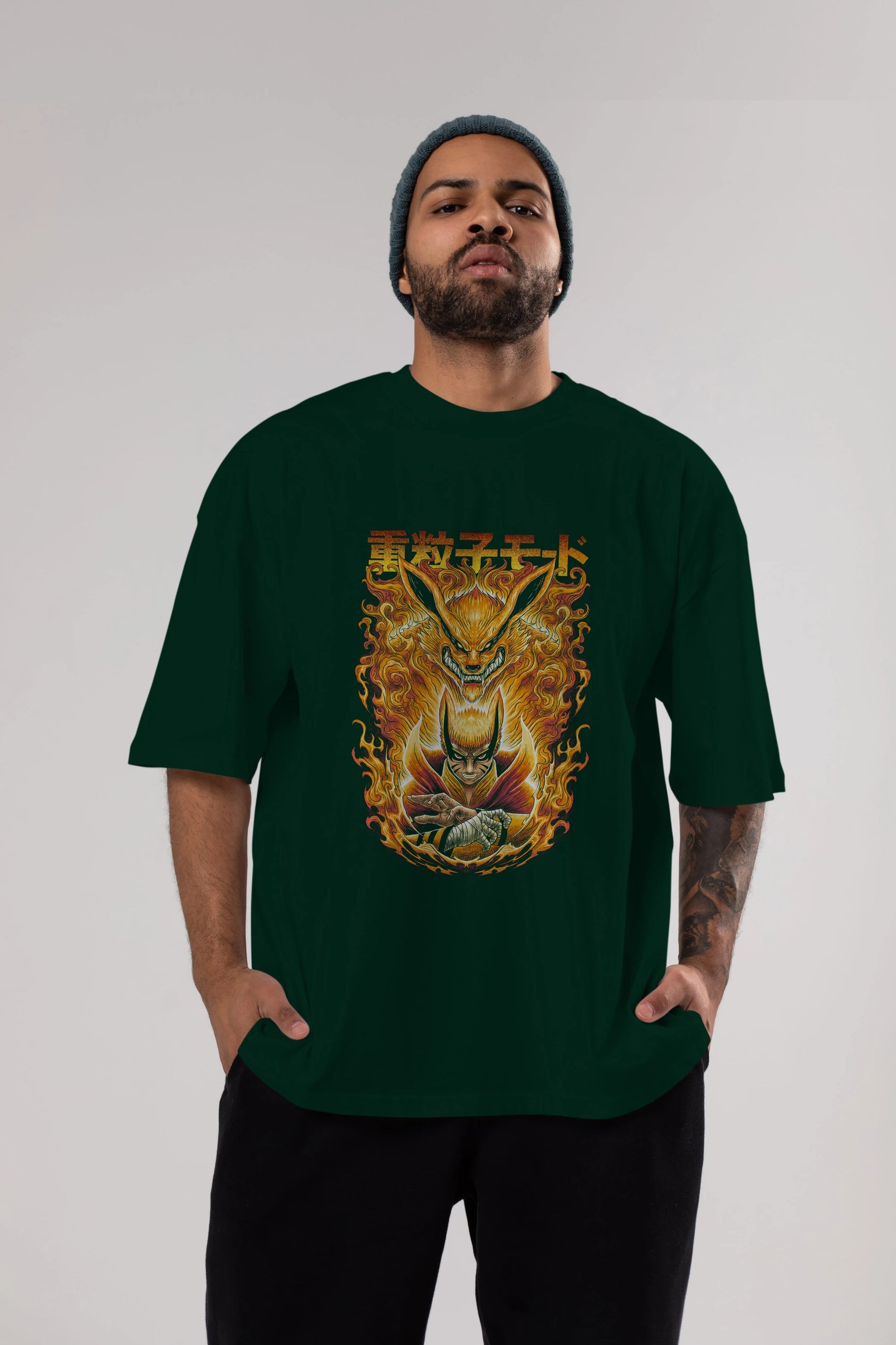 NARUTO KYUUBI 1 Anime Ön Baskılı Oversize t-shirt %100 pamuk Erkek Kadın Unisex
