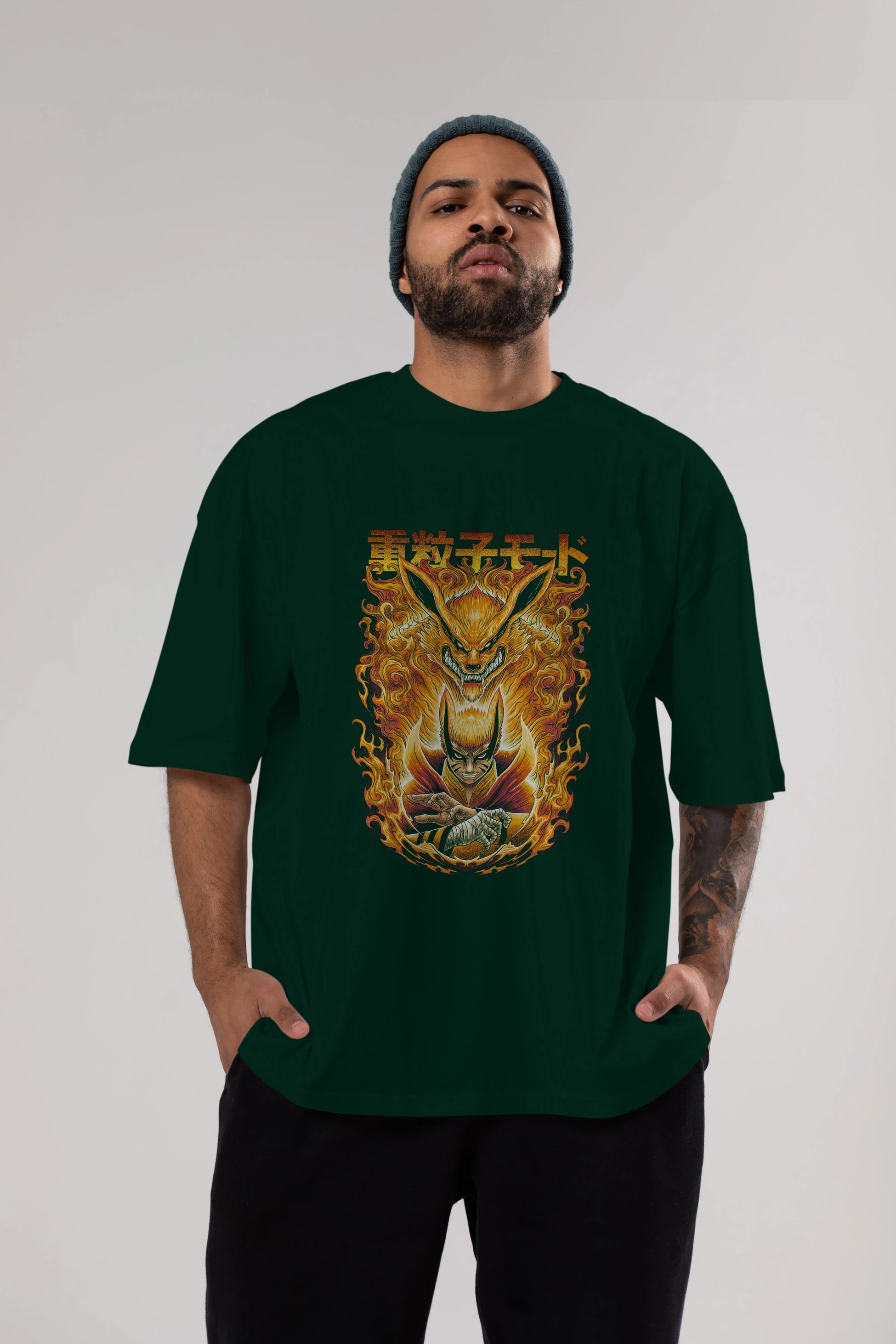 NARUTO KYUUBI 1 Anime Ön Baskılı Oversize t-shirt %100 pamuk Erkek Kadın Unisex