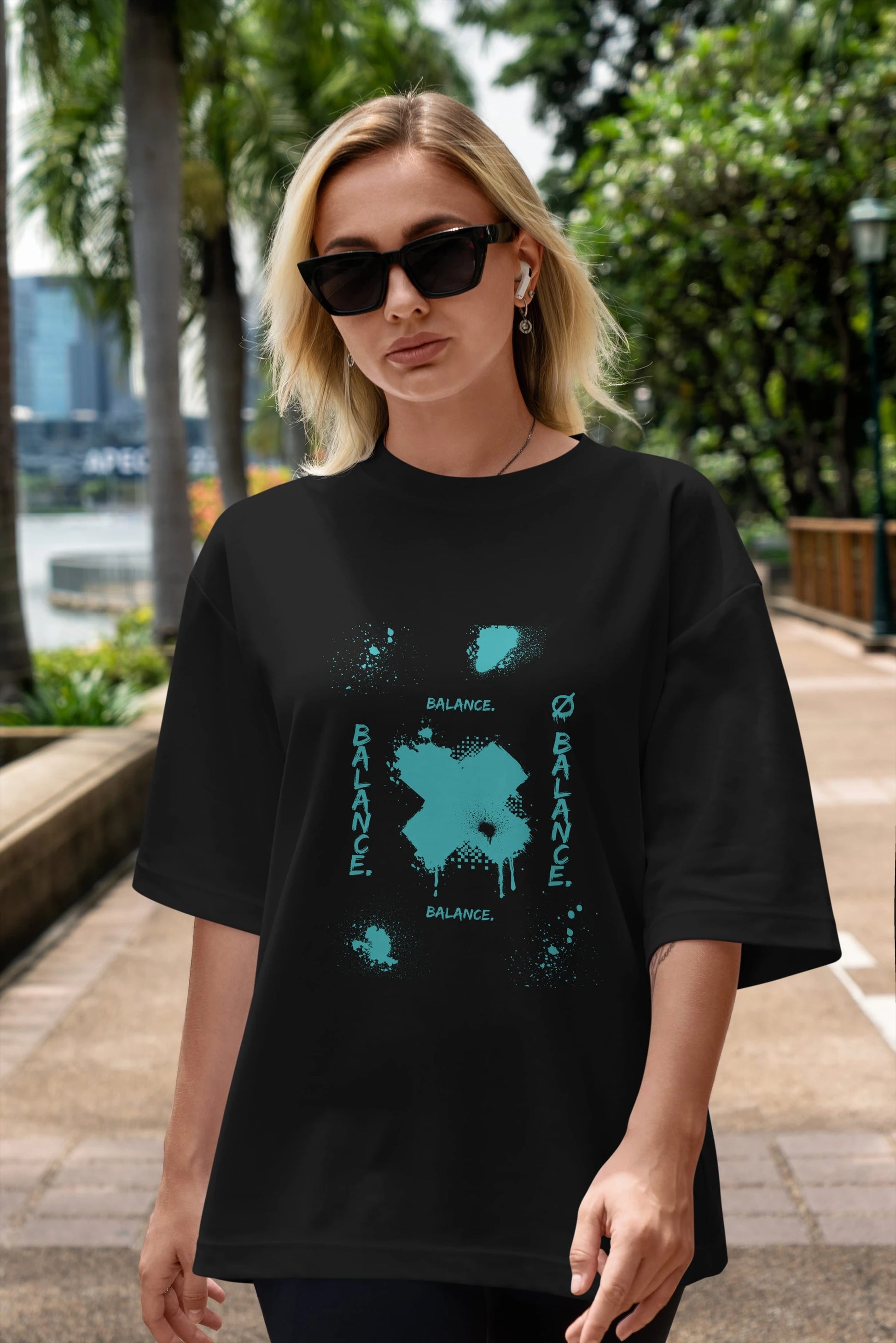 Balance Balance Yazılı Ön Baskılı Oversize t-shirt Erkek Kadın Unisex