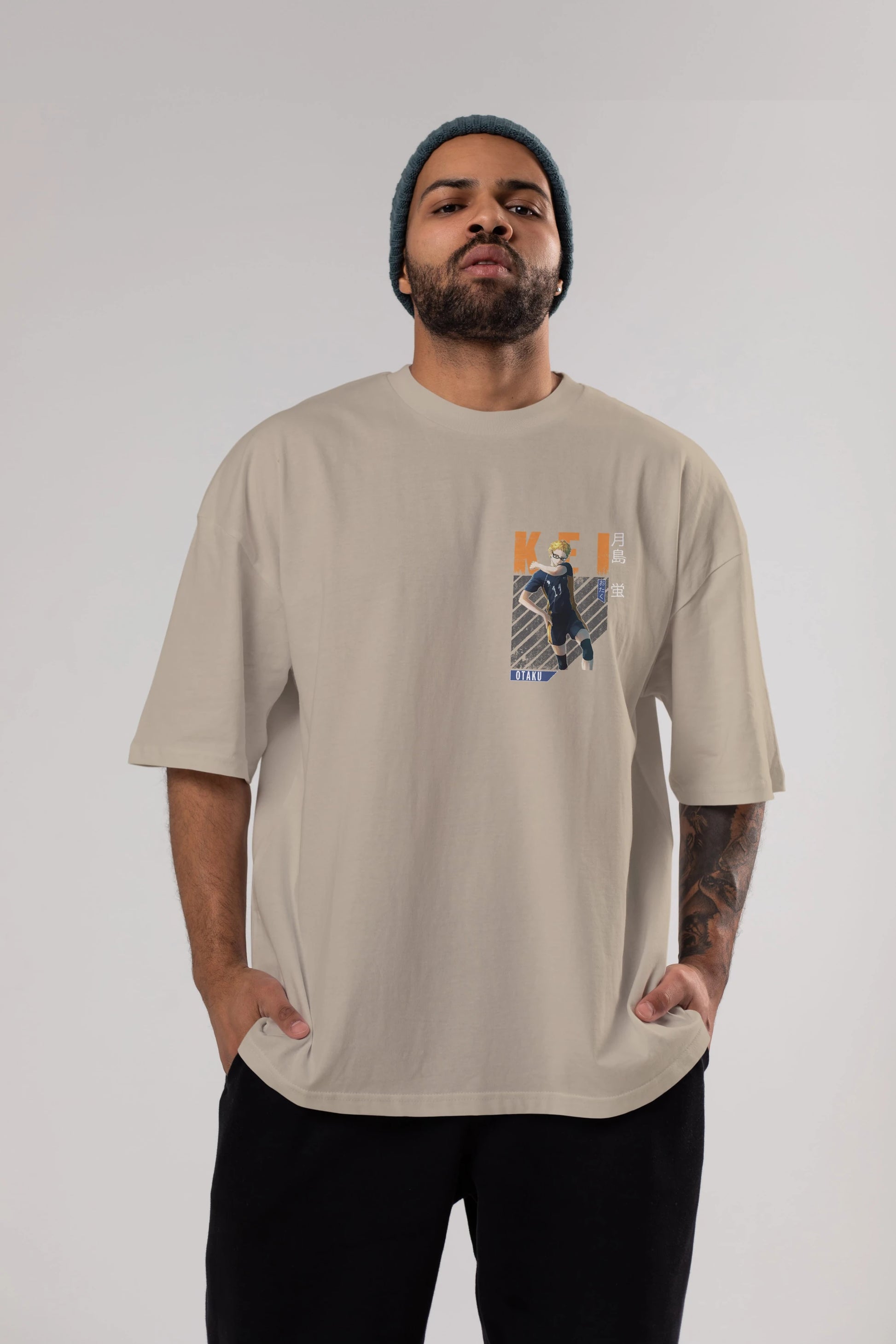 Kei Tsukishima 2 Ön Sol Baskılı Oversize t-shirt Erkek Kadın Unisex %100 Pamuk Bisiklet Yaka tişort