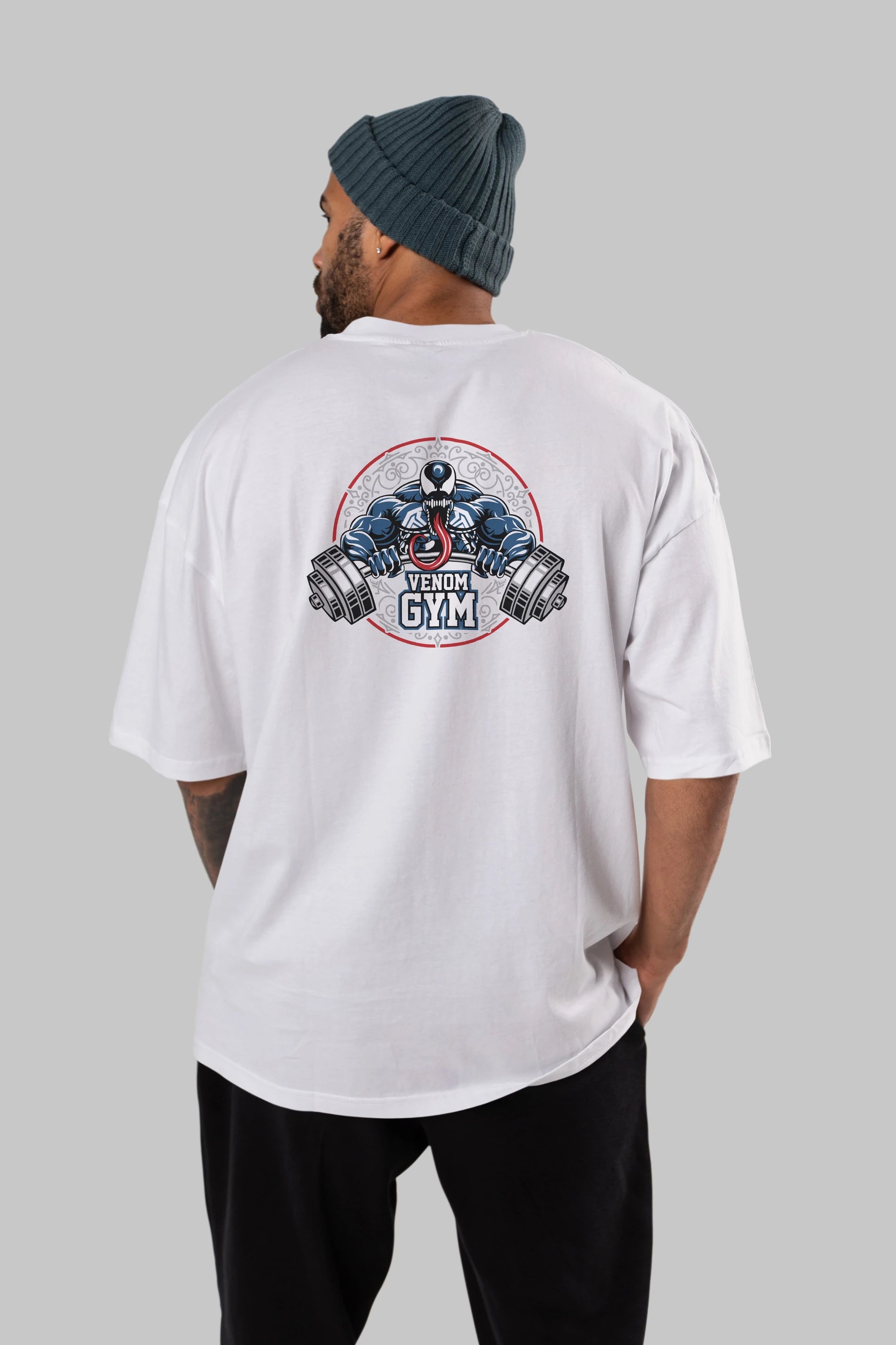 Venom GYM Arka Baskılı Oversize t-shirt Erkek Kadın Unisex %100 Pamuk Bisiklet Yaka tişort