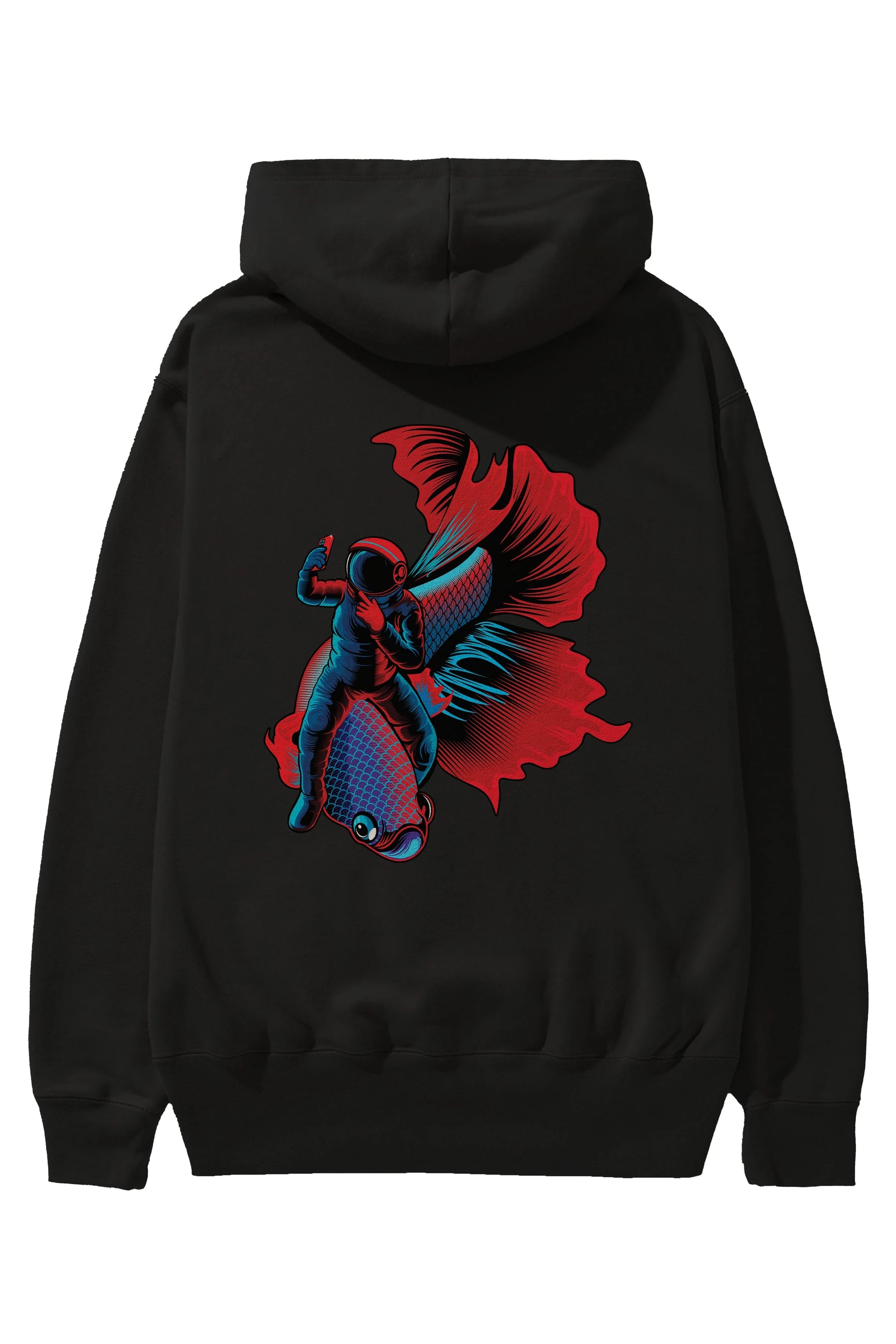 Astrofish selfie Arka Baskılı Hoodie Oversize Kapüşonlu Sweatshirt Erkek Kadın Unisex