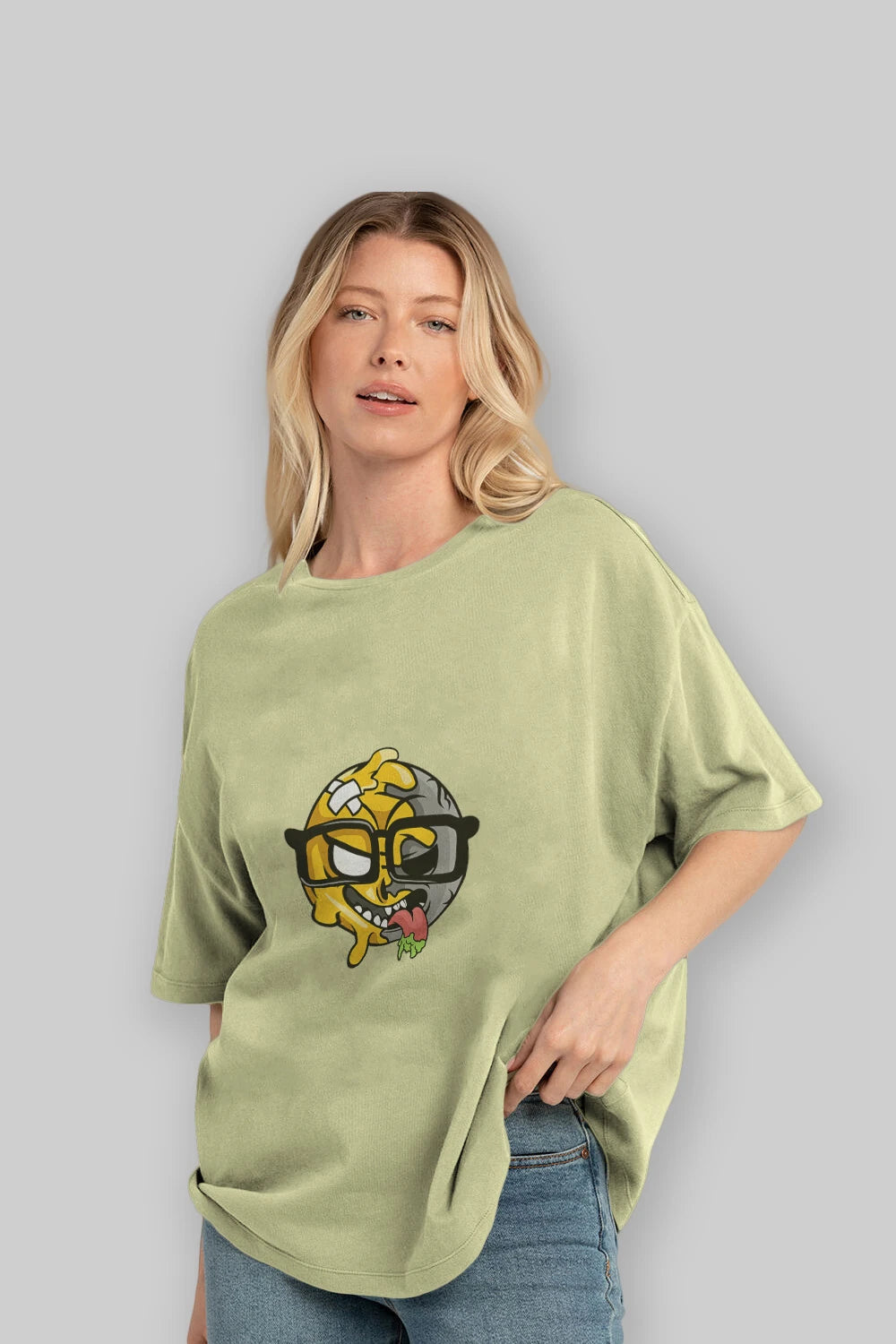 Smiley Nerd Ön Baskılı Oversize t-shirt Erkek Kadın Unisex %100 Pamuk tişort