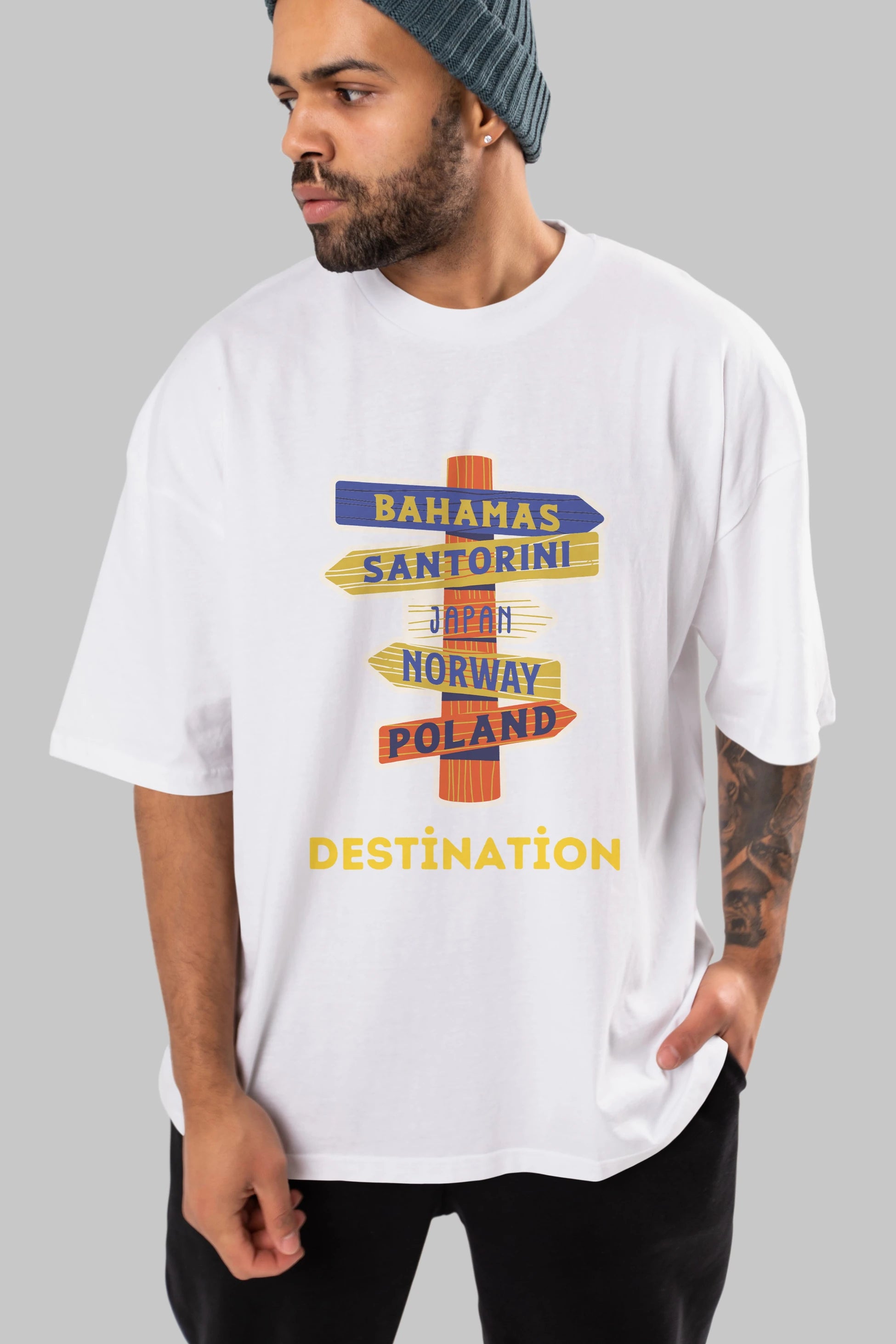 Destination Yazılı Ön Baskılı Oversize t-shirt Erkek Kadın Unisex