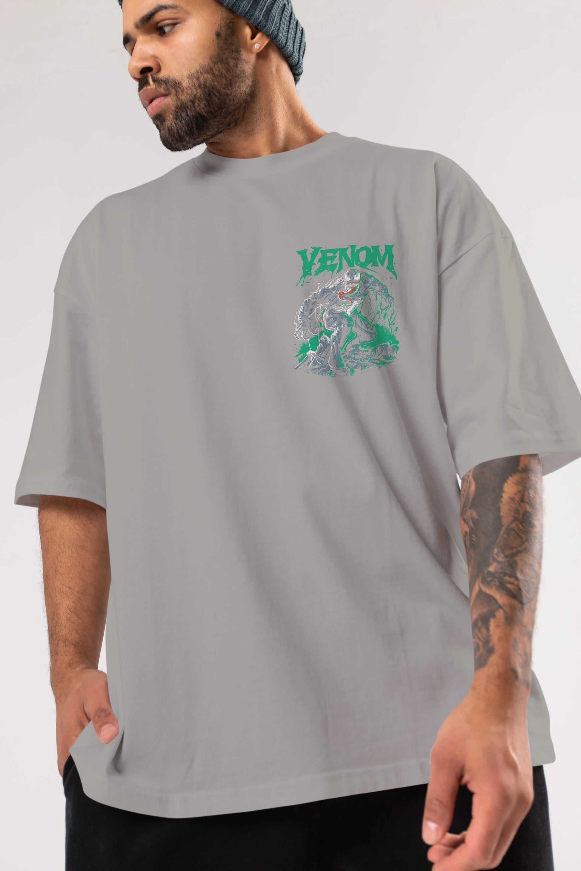 Venom (3) Ön Sol Baskılı Oversize t-shirt Erkek Kadın Unisex %100 Pamuk Bisiklet Yaka tişort