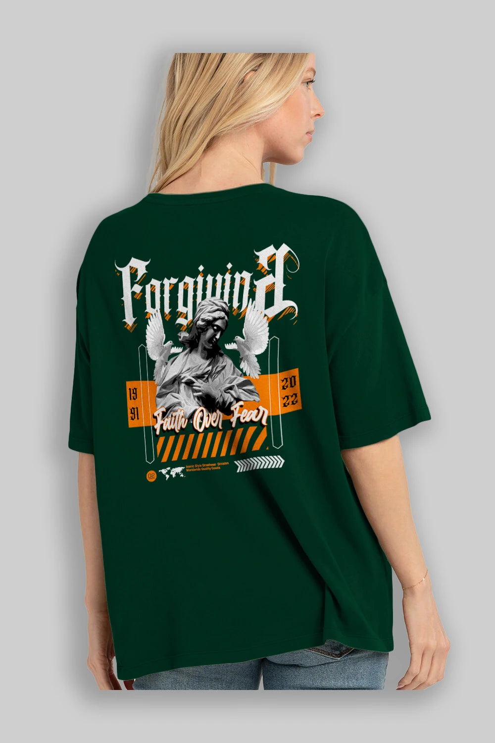 Faith Over Fear 2 Arka Baskılı Oversize t-shirt Erkek Kadın Unisex