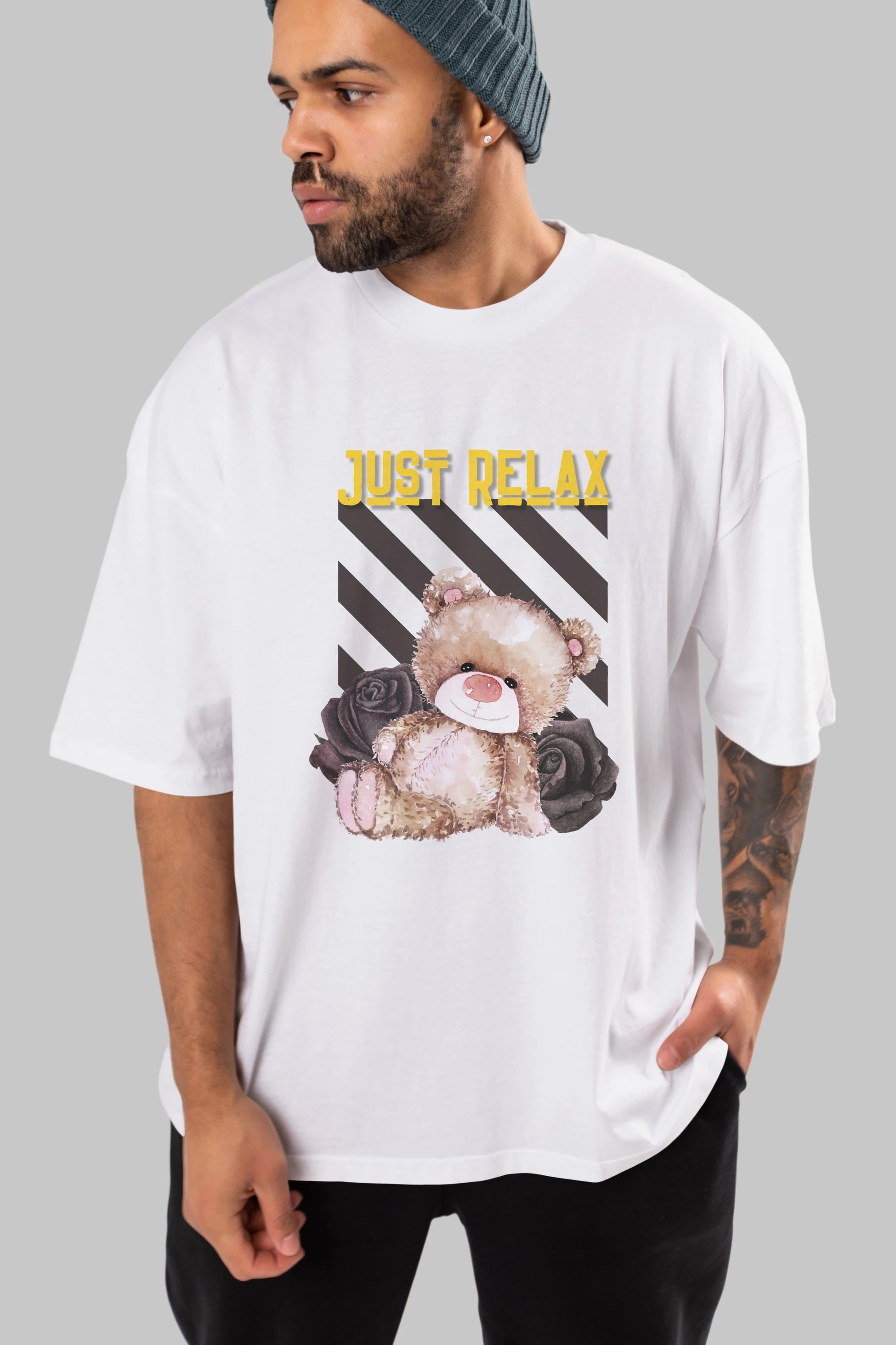 Just Relax Teddy Bear Ön Baskılı Oversize t-shirt Erkek Kadın Unisex