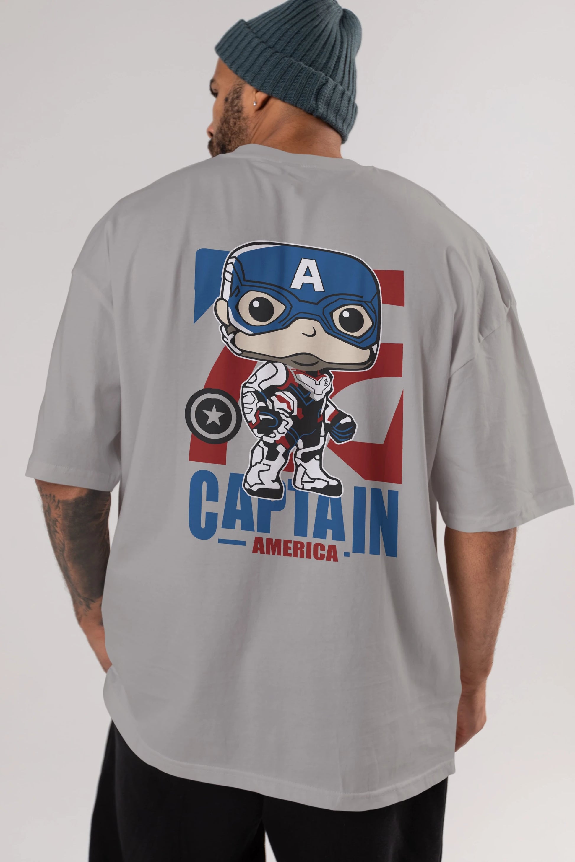 Captain America Arka Baskılı Oversize t-shirt Erkek Kadın Unisex %100 Pamuk Bisiklet Yaka tişort