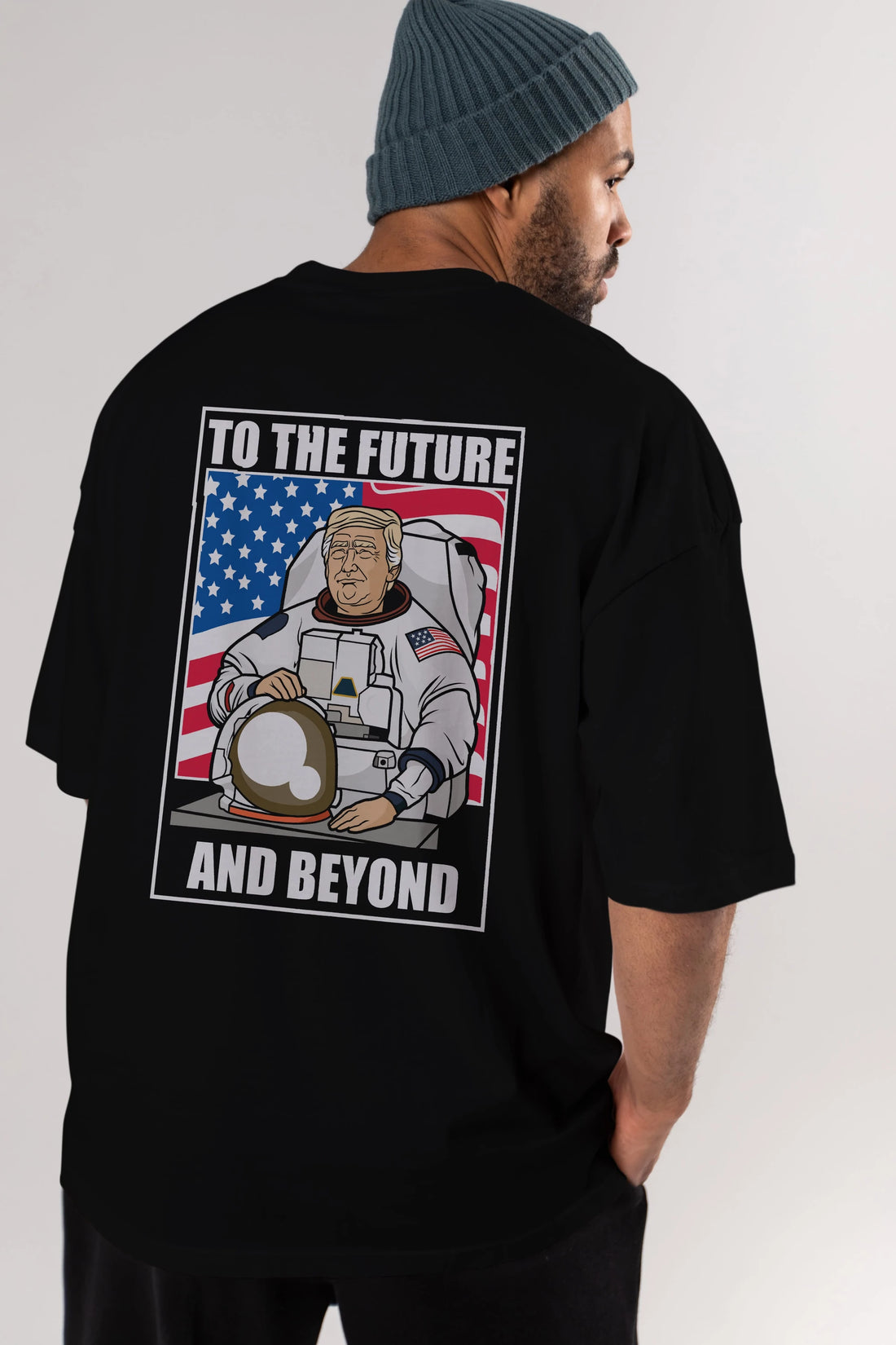 Trumpstronaut Arka Baskılı Oversize t-shirt Erkek Kadın Unisex %100 Pamuk tişort