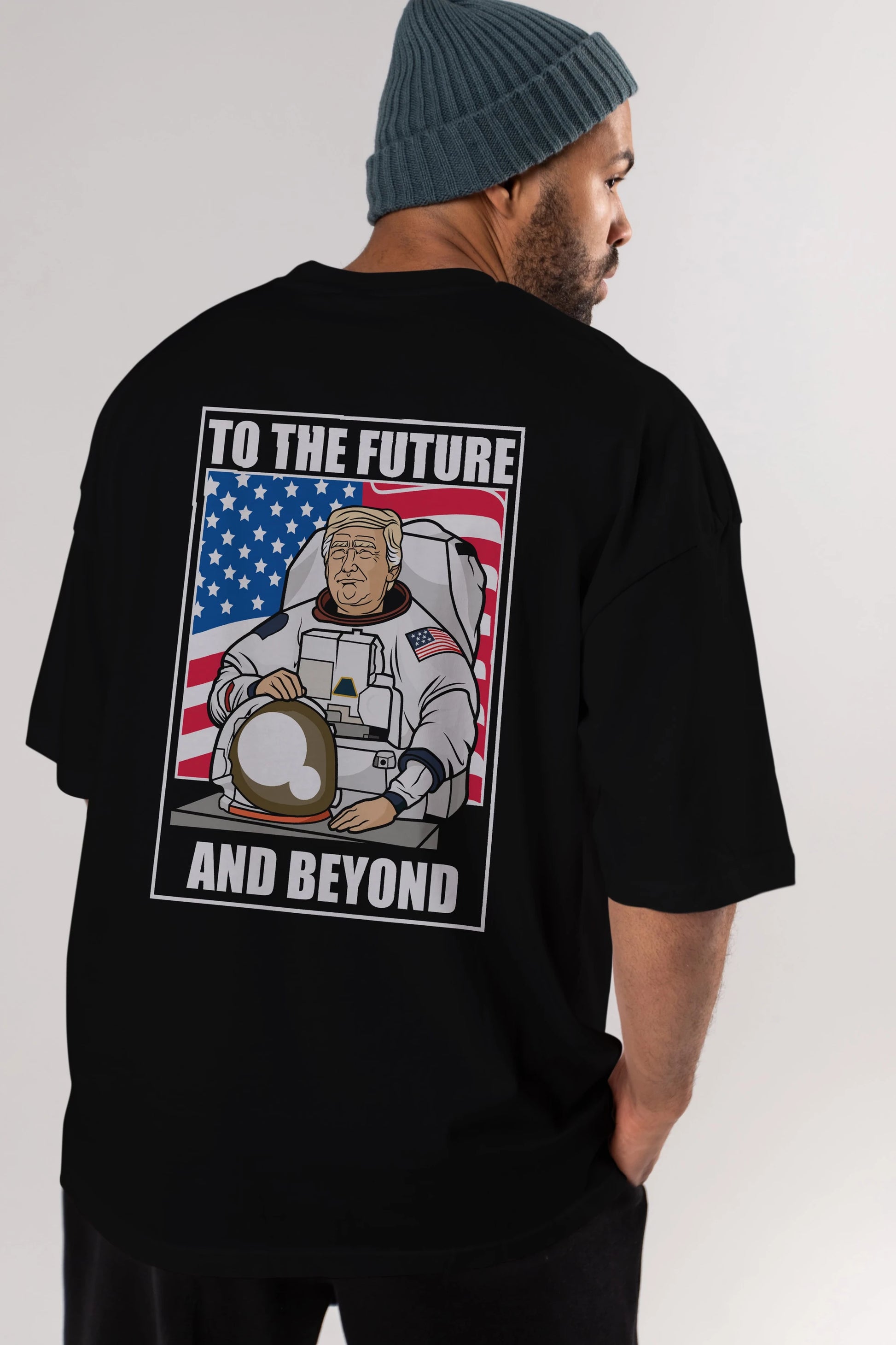 Trumpstronaut Arka Baskılı Oversize t-shirt Erkek Kadın Unisex %100 Pamuk tişort