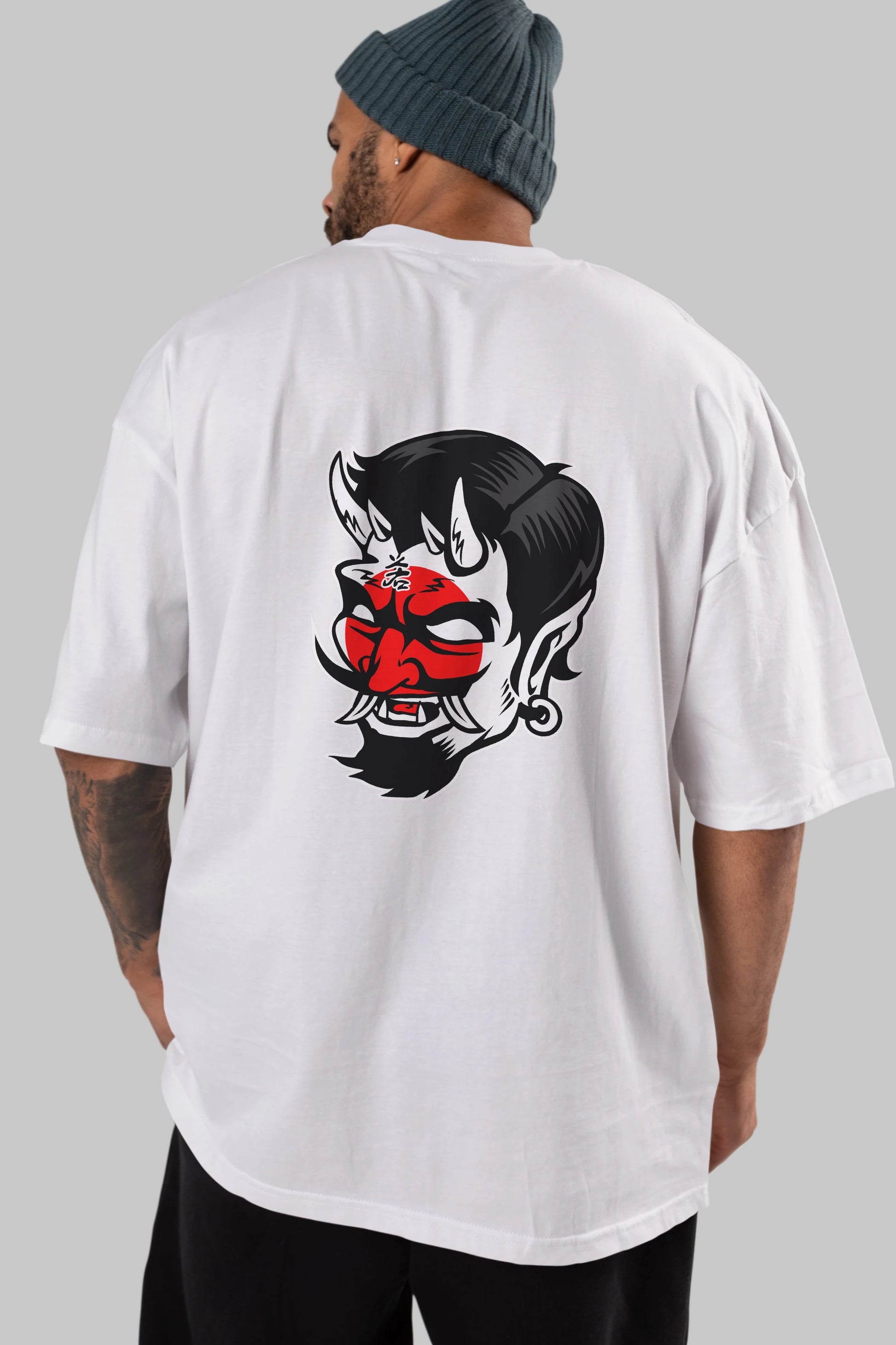Japanese Devil Arka Baskılı Oversize t-shirt Erkek Kadın Unisex %100 Pamuk tişort