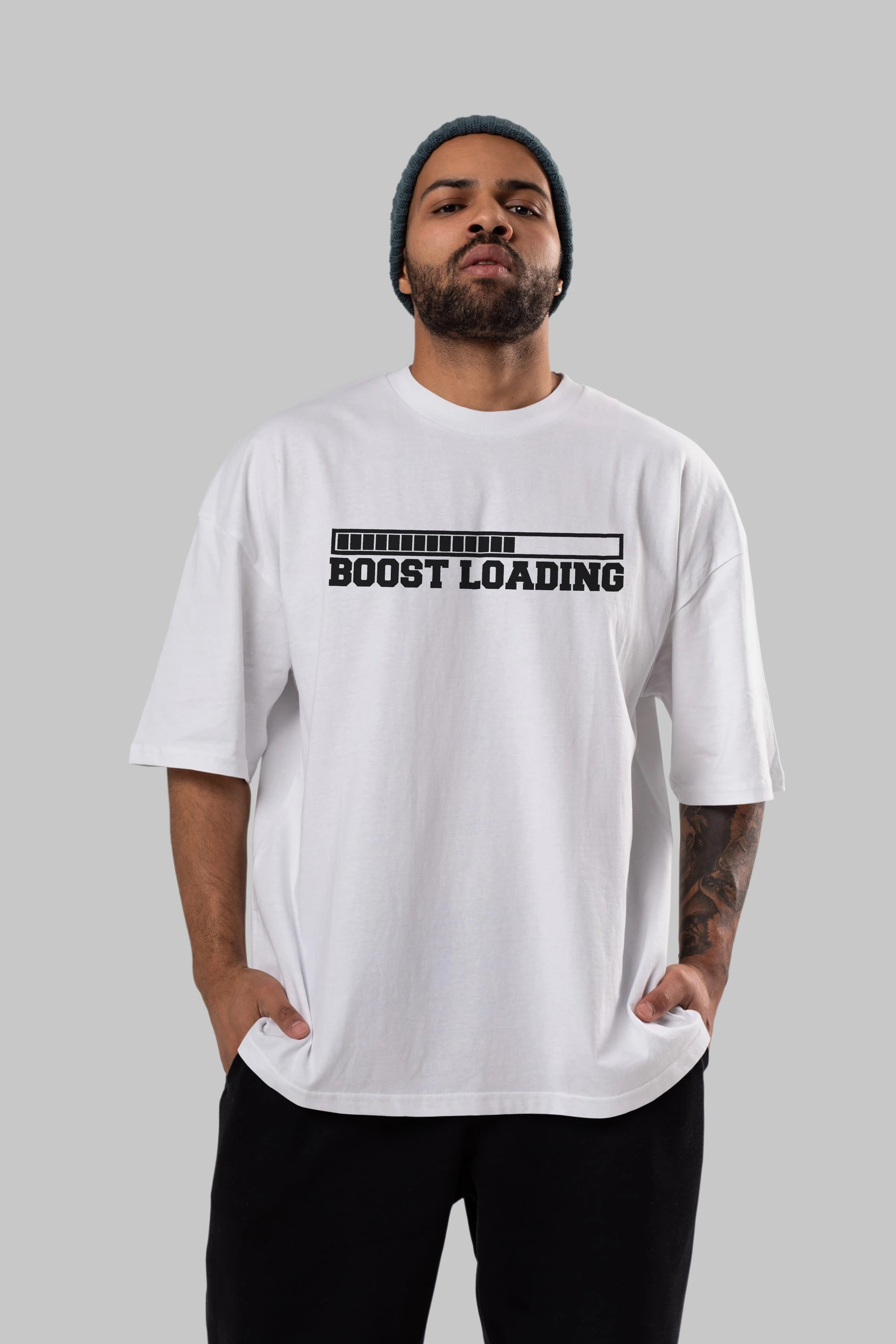 Boost Loading Ön Baskılı Oversize t-shirt %100 pamuk Erkek Kadın Unisex