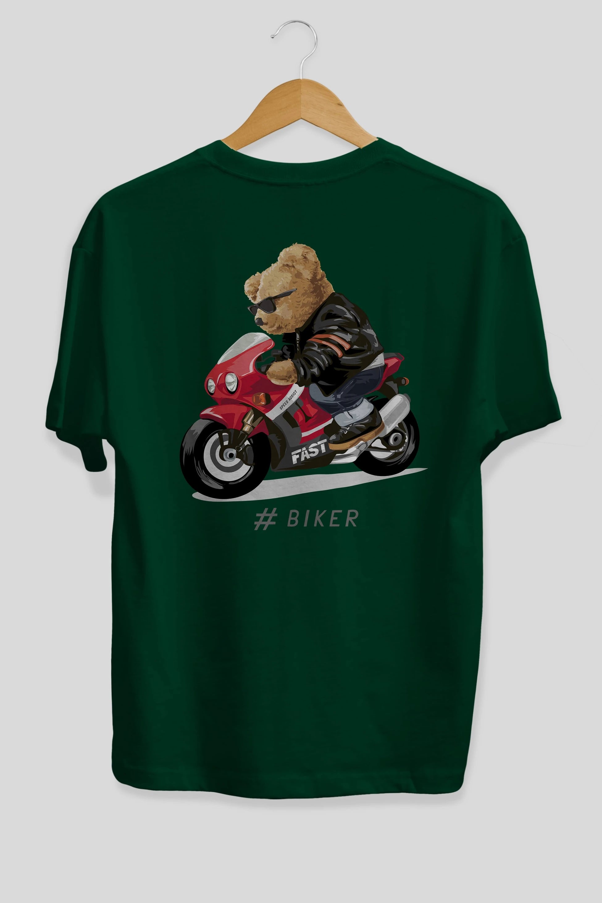 Teddy Bear Biker Arka Baskılı Oversize t-shirt Erkek Kadın Unisex %100 Pamuk