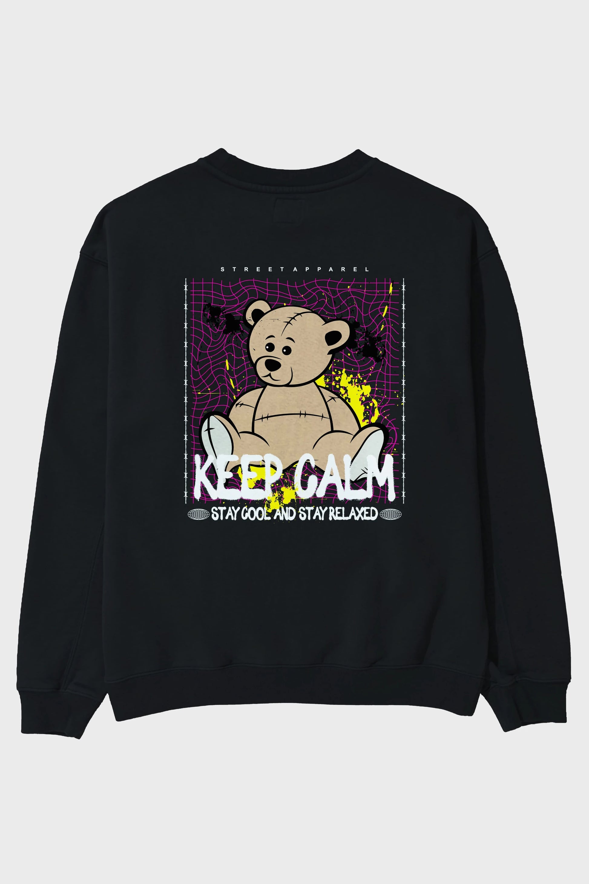 Keep Calm Bear Arka Baskılı Oversize Sweatshirt Erkek Kadın Unisex