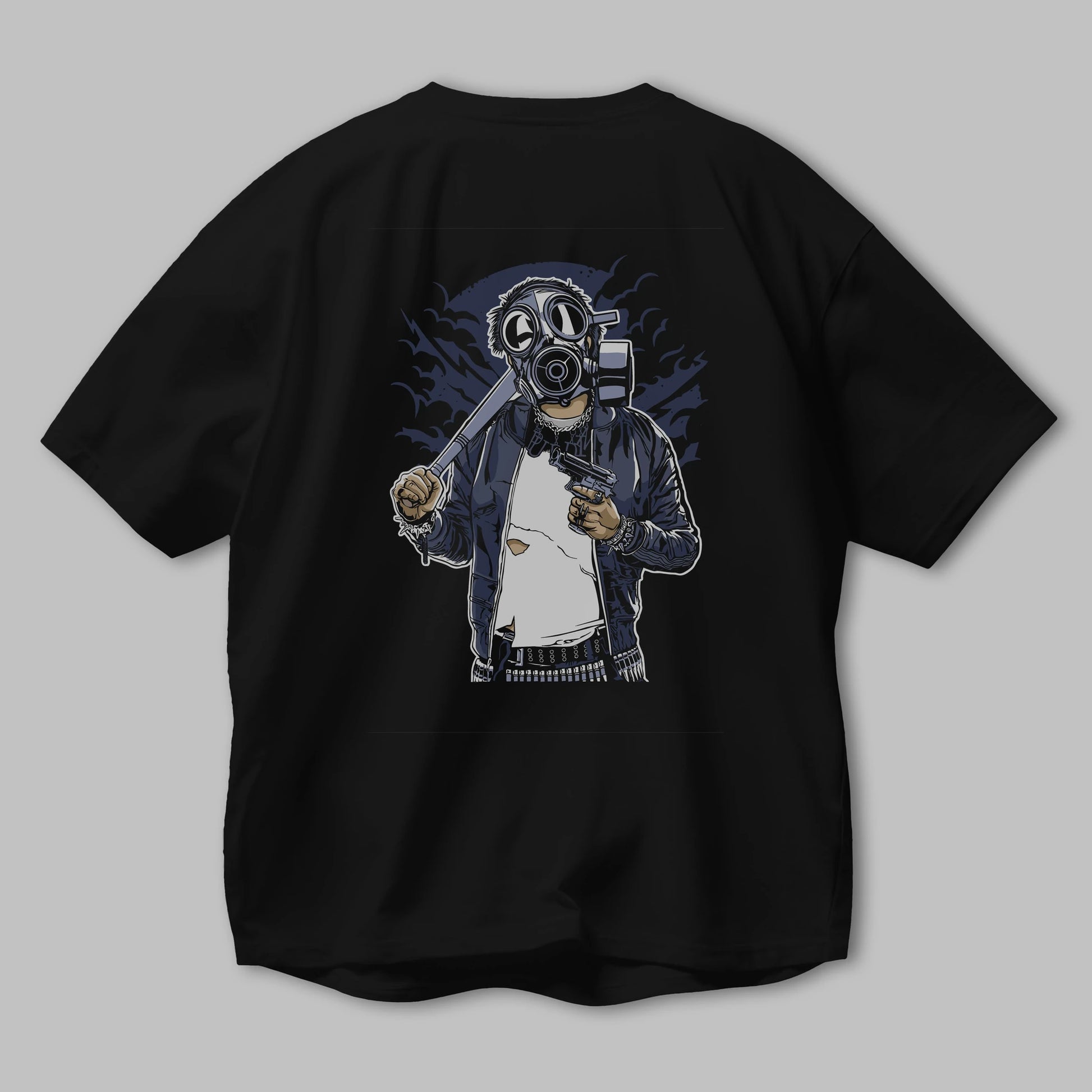 Gasmask Bastard Arka Baskılı Oversize t-shirt Erkek Kadın Unisex %100 Pamuk