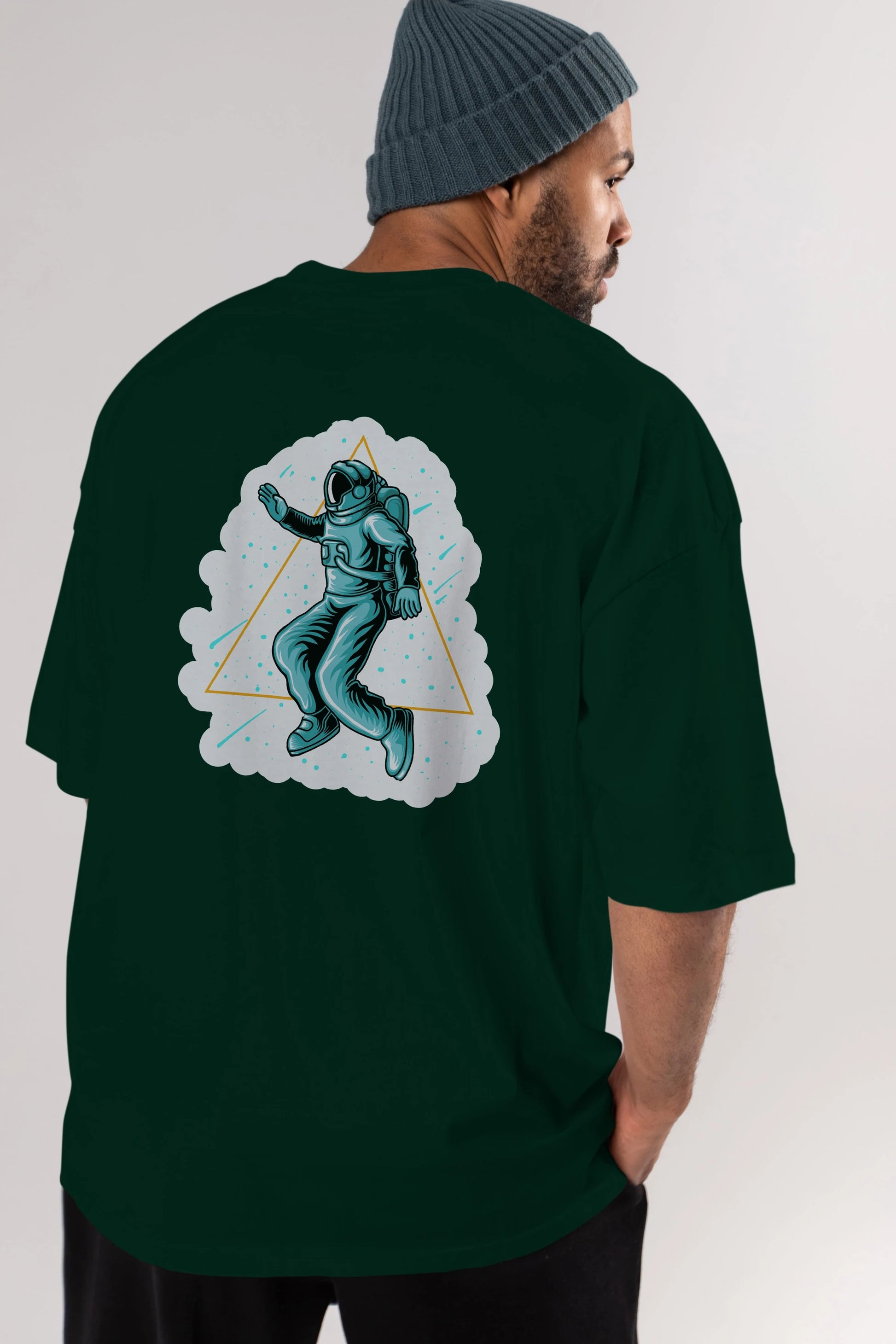 Astronaut Starry Triangle Sticker Arka Baskılı Oversize t-shirt Erkek Kadın Unisex