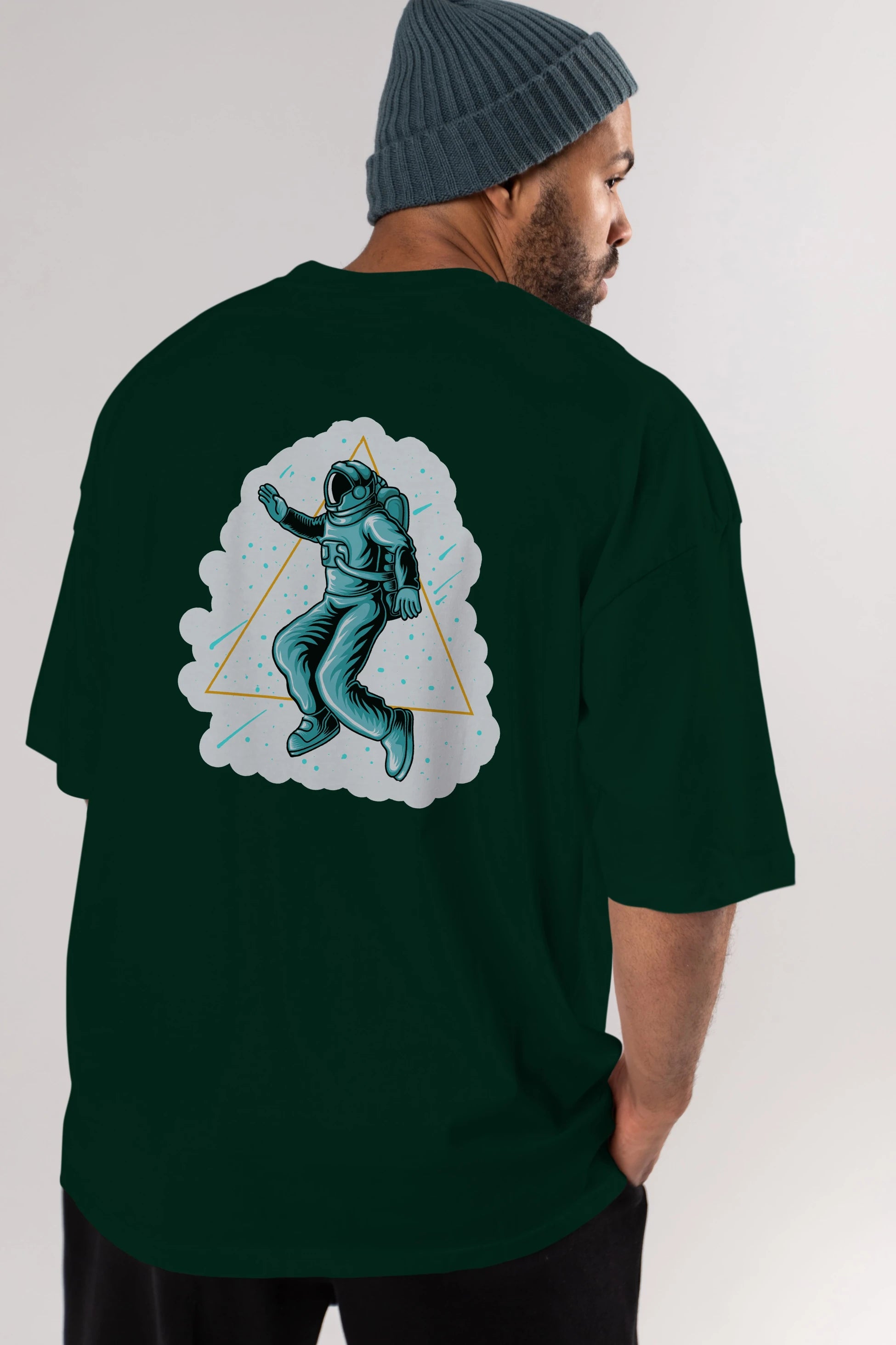Astronaut Starry Triangle Sticker Arka Baskılı Oversize t-shirt Erkek Kadın Unisex