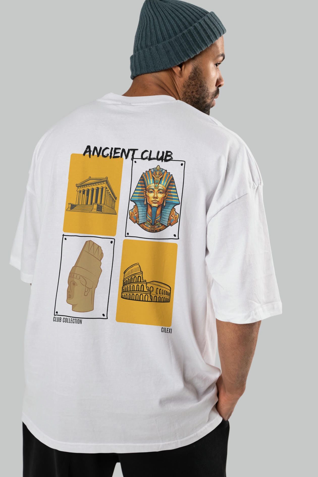 Ancient Club Arka Baskılı Oversize t-shirt Erkek Kadın %100 Pamuk Bisiklet Yaka tişort