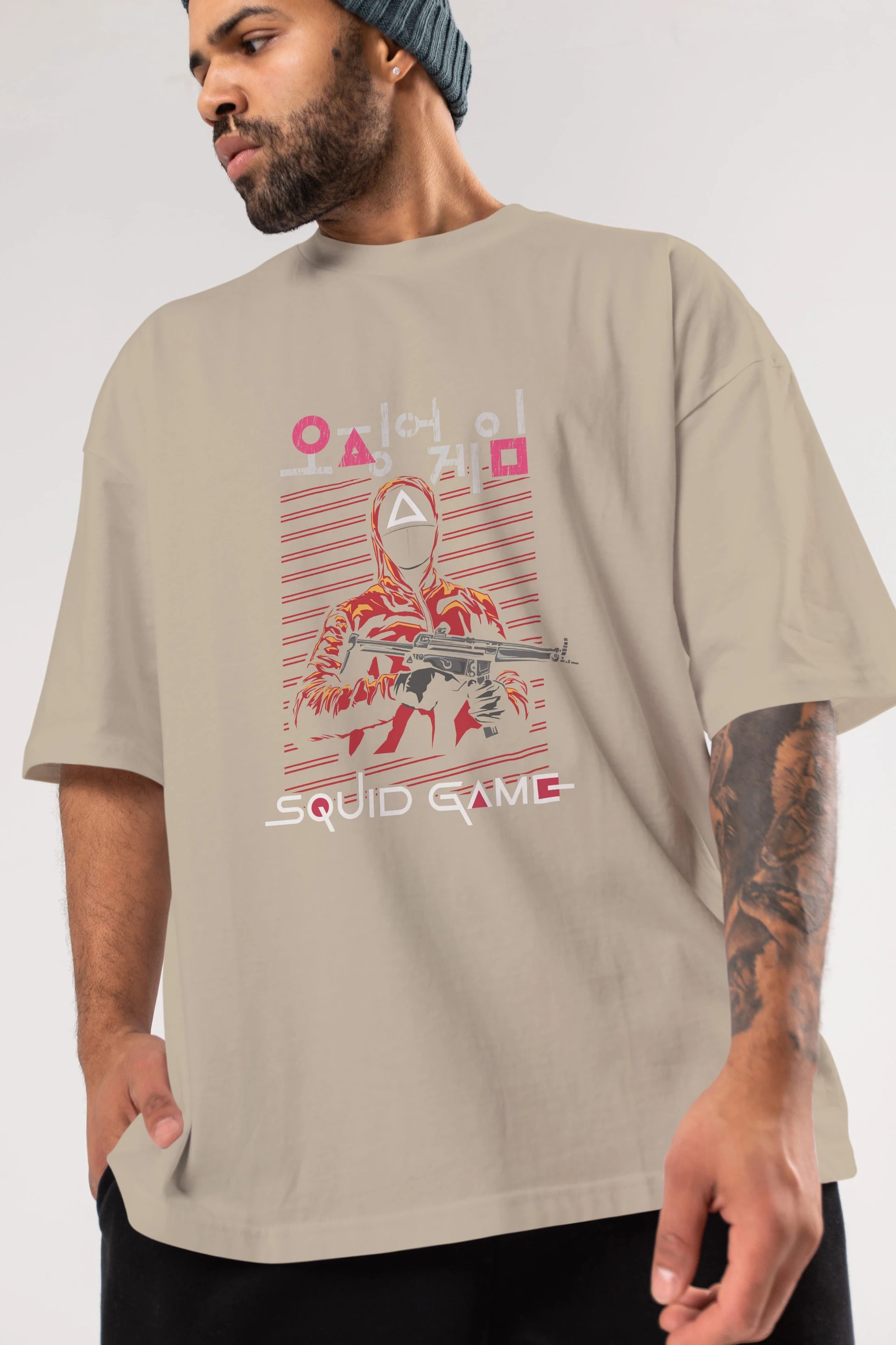 Squid Game (2) Ön Baskılı Oversize t-shirt Erkek Kadın Unisex %100 Pamuk Bisiklet Yaka tişort