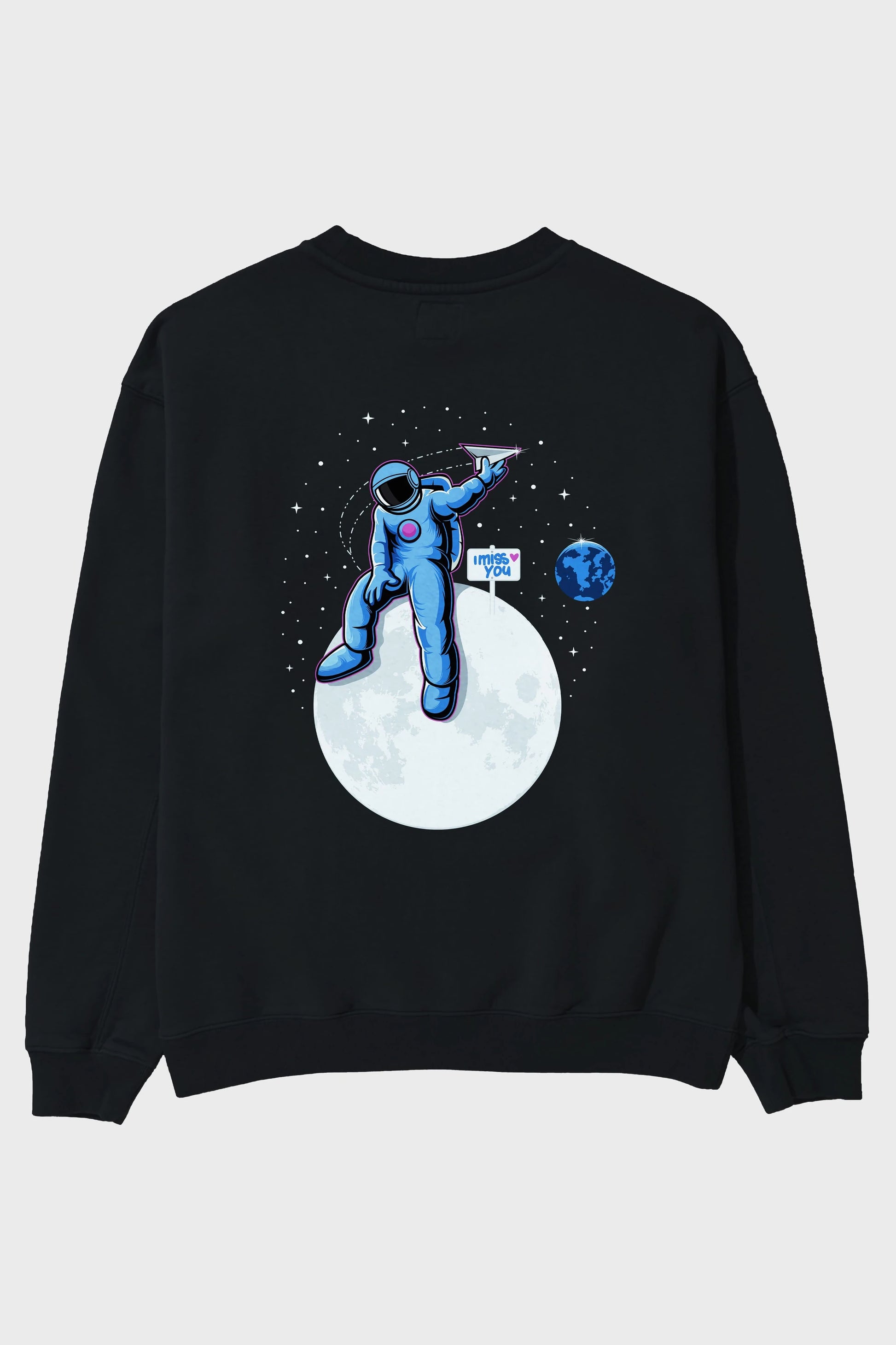 Astro Missing Earth Arka Baskılı Oversize Sweatshirt Erkek Kadın Unisex