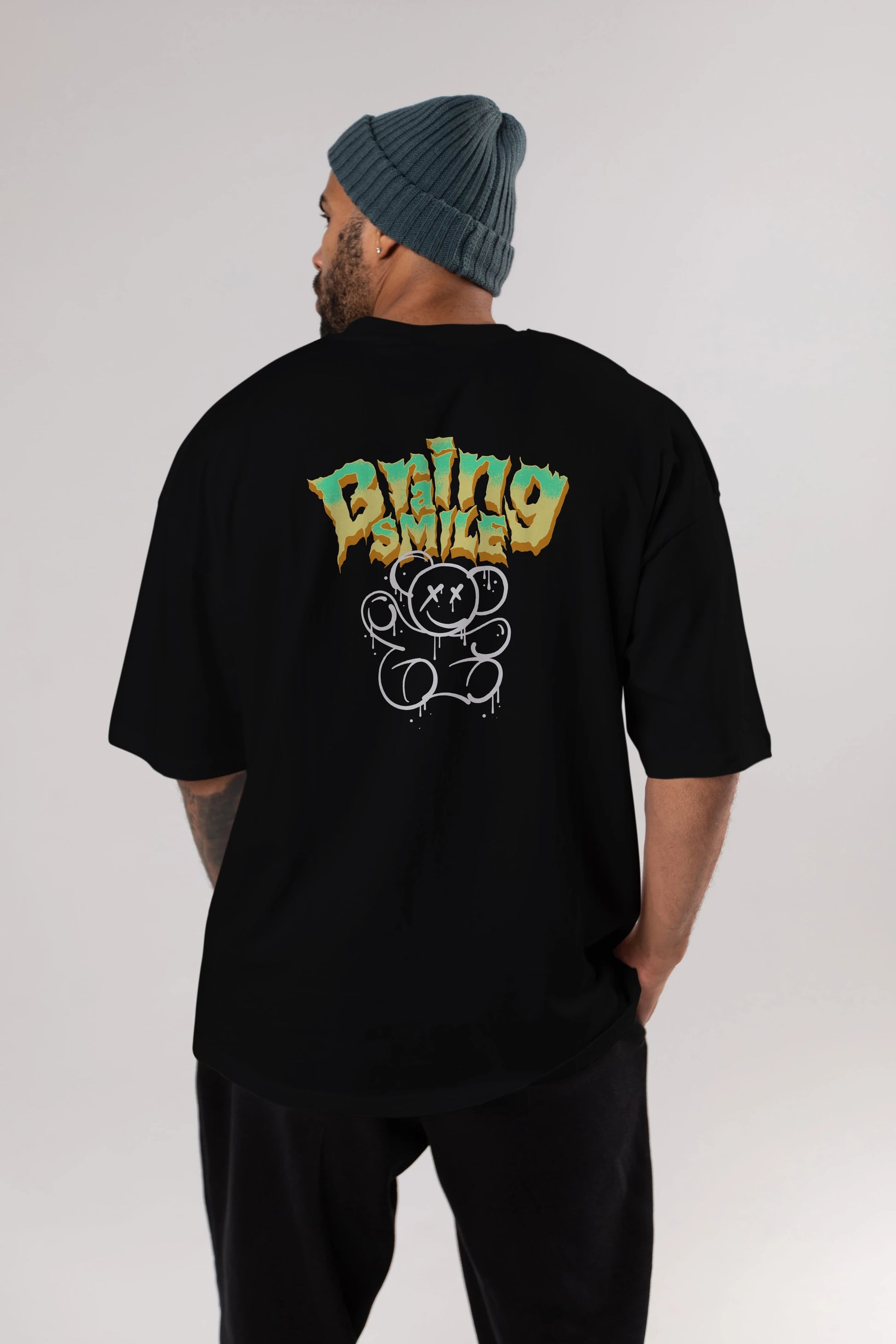 Teddy Bear Braing Smile Arka Baskılı Oversize t-shirt Erkek Kadın Unisex