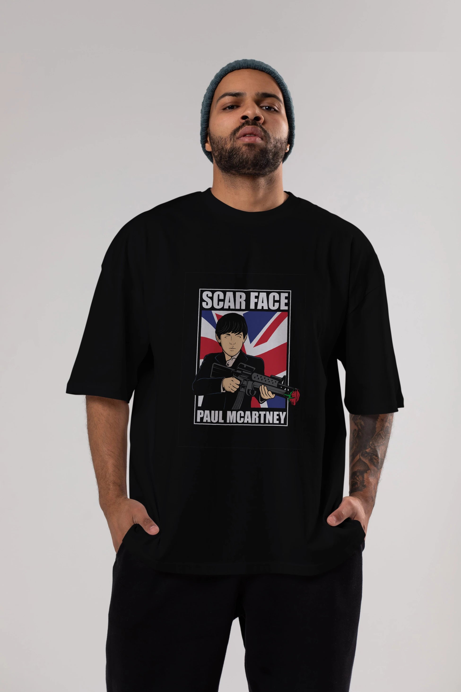 Paul Mccartney Scar Face Ön Baskılı Oversize t-shirt Erkek Kadın Unisex %100 Pamuk tişort