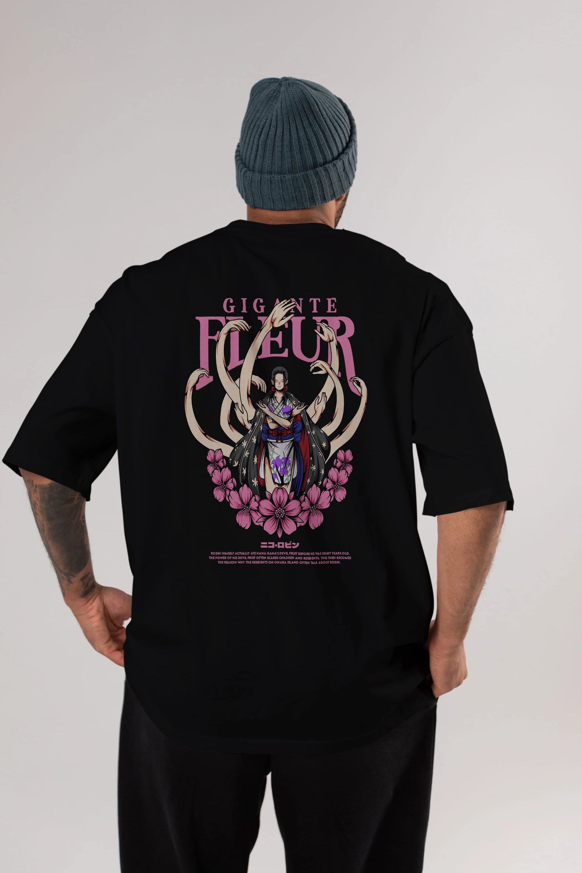 Gigante Fleur Anime Arka Baskılı Oversize t-shirt Erkek Kadın Unisex