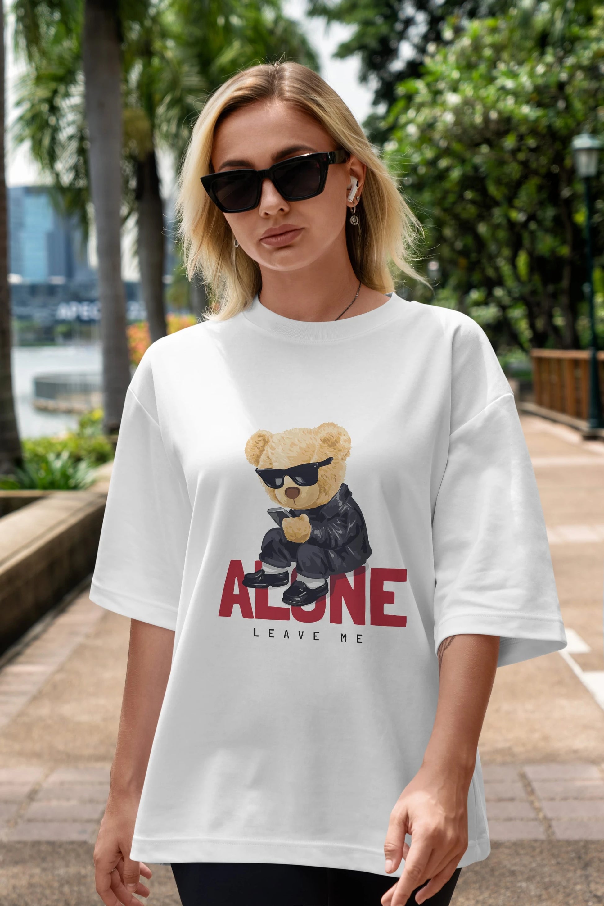 Teddy Bear Alone Ön Baskılı Oversize t-shirt Erkek Kadın Unisex %100 Pamuk