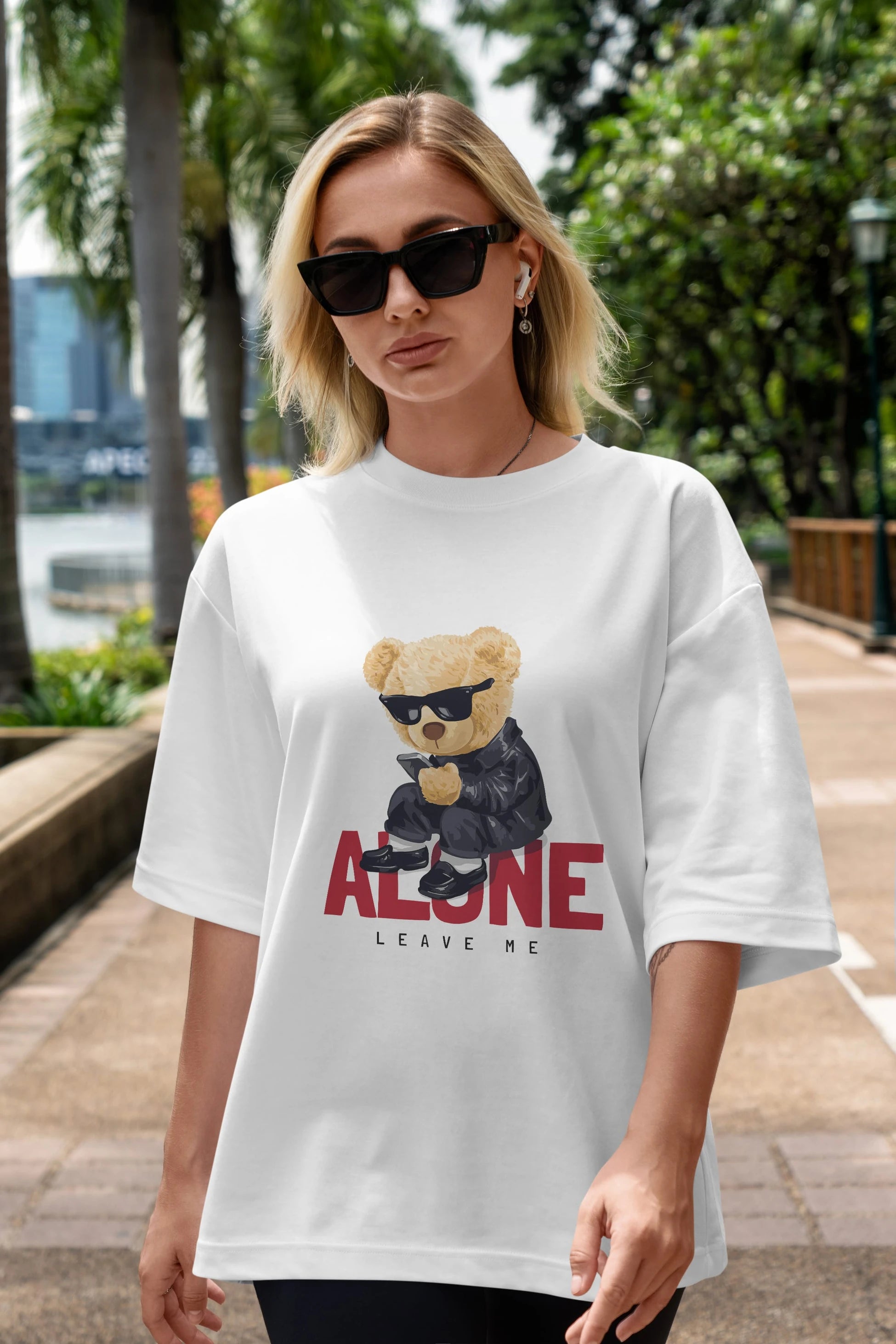 Teddy Bear Alone Ön Baskılı Oversize t-shirt Erkek Kadın Unisex %100 Pamuk