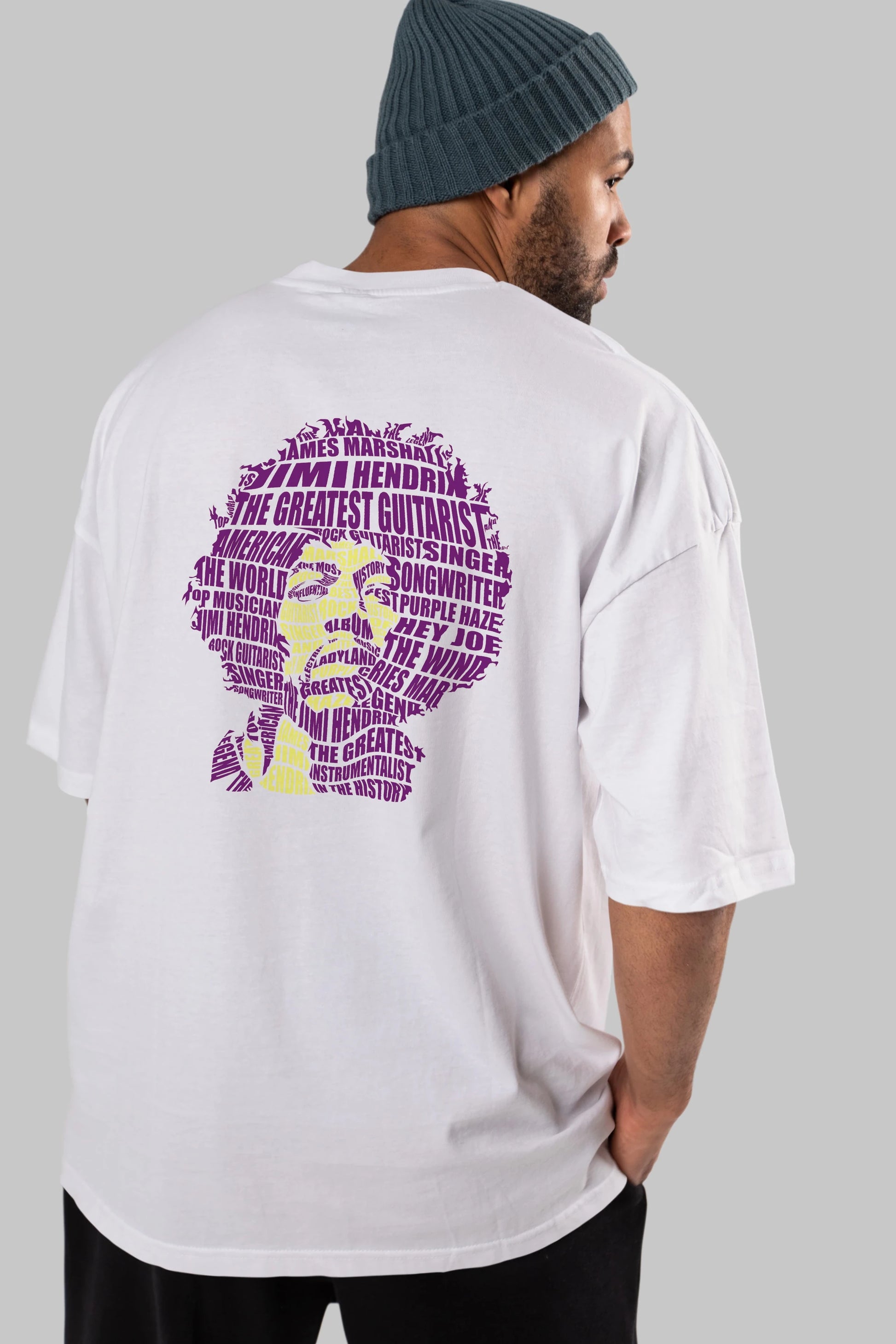 Jimmy Hendrix Calligram Arka Baskılı Oversize t-shirt %100 pamuk Erkek Kadın Unisex