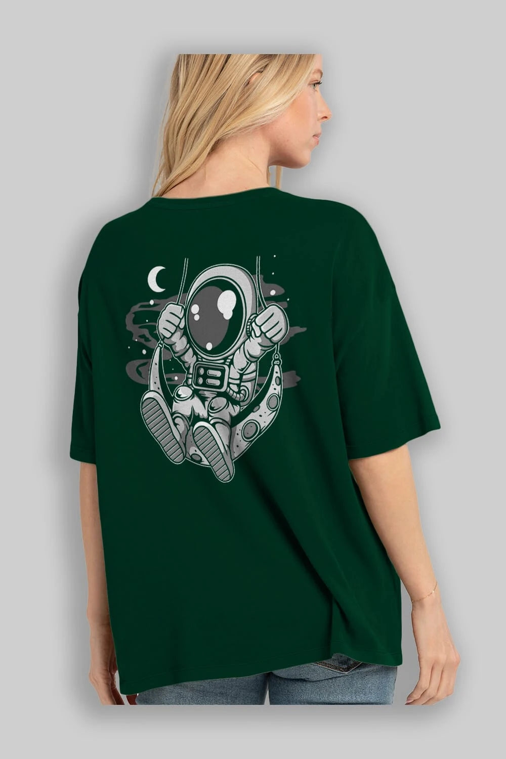 Astronaut Moon Swinger Arka Baskılı Oversize t-shirt Erkek Kadın Unisex
