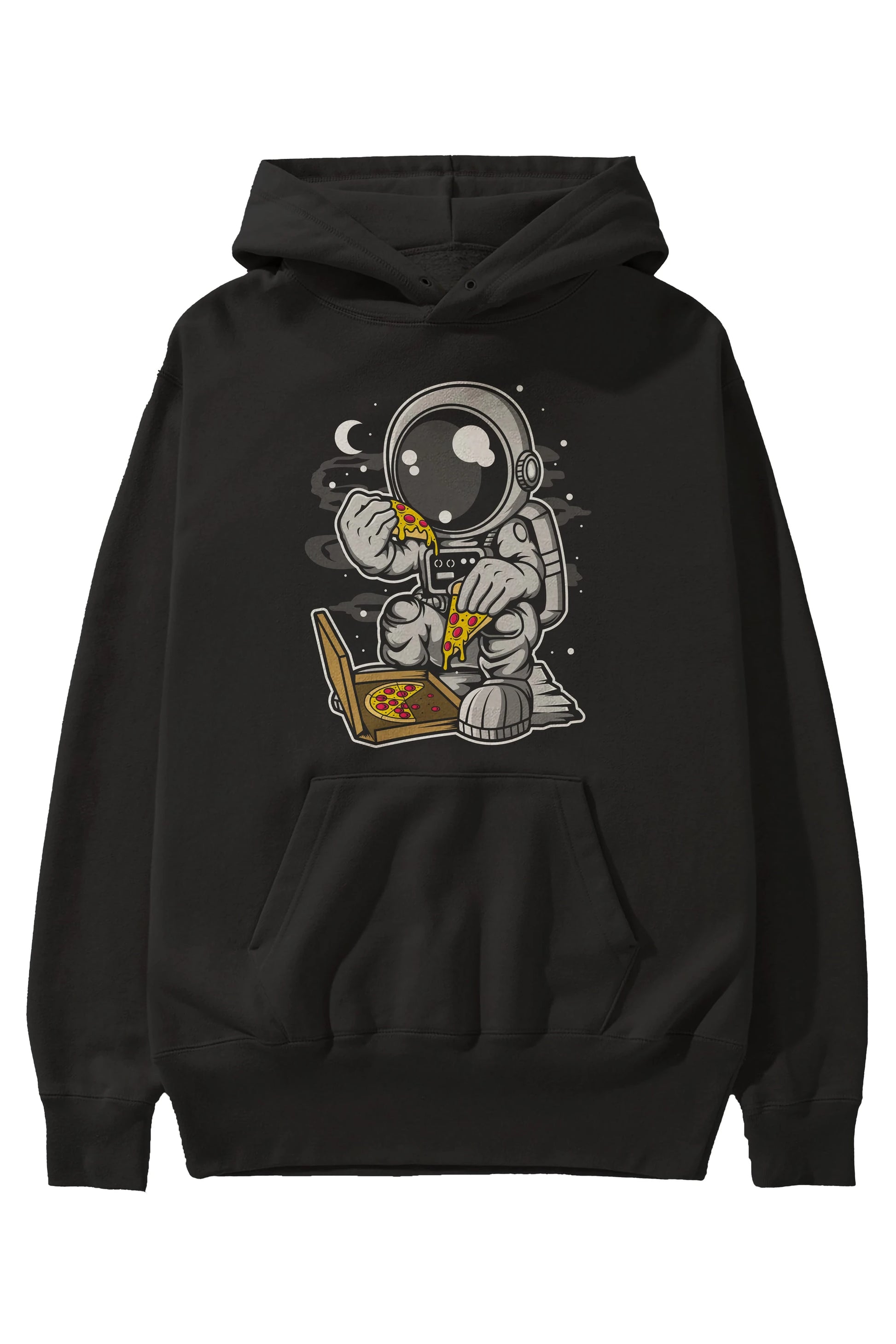 Astronaut Pizza Ön Baskılı Hoodie Oversize Kapüşonlu Sweatshirt Erkek Kadın Unisex