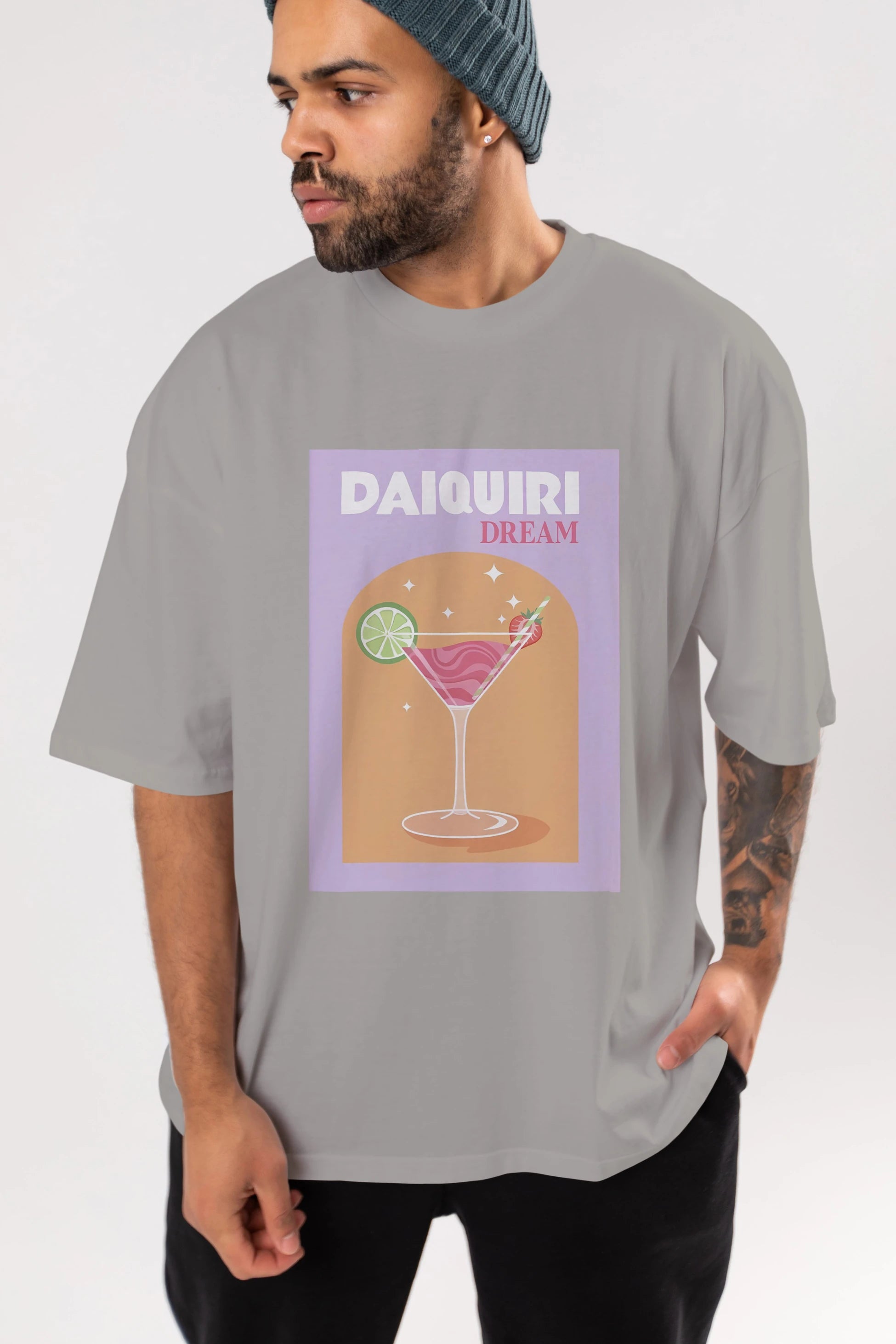 Daiquiri Dream Ön Baskılı Oversize t-shirt Erkek Kadın Unisex %100 Pamuk Bisiklet Yaka tişort