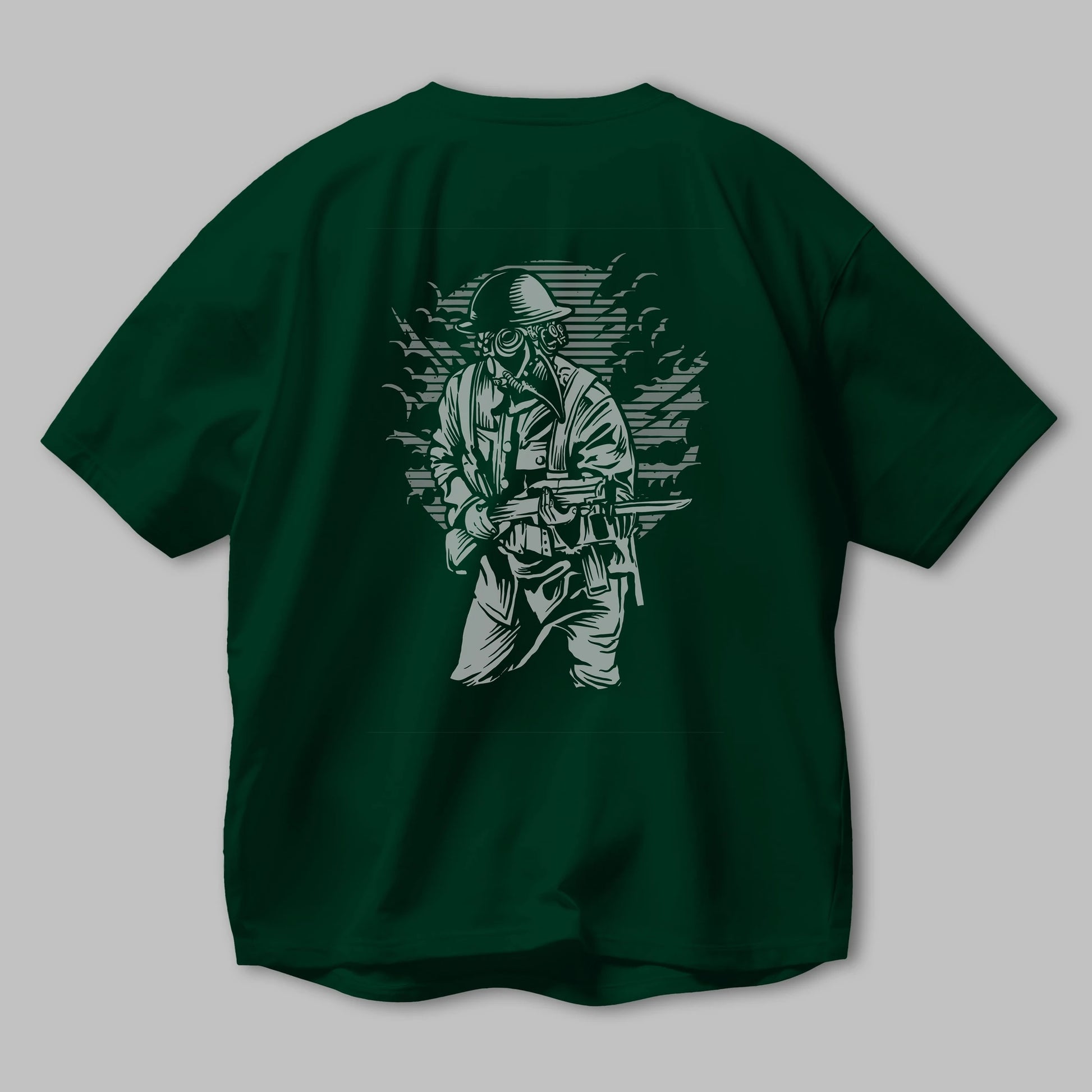 Steampunk Style Soldier Arka Baskılı Oversize t-shirt Erkek Kadın Unisex %100 Pamuk