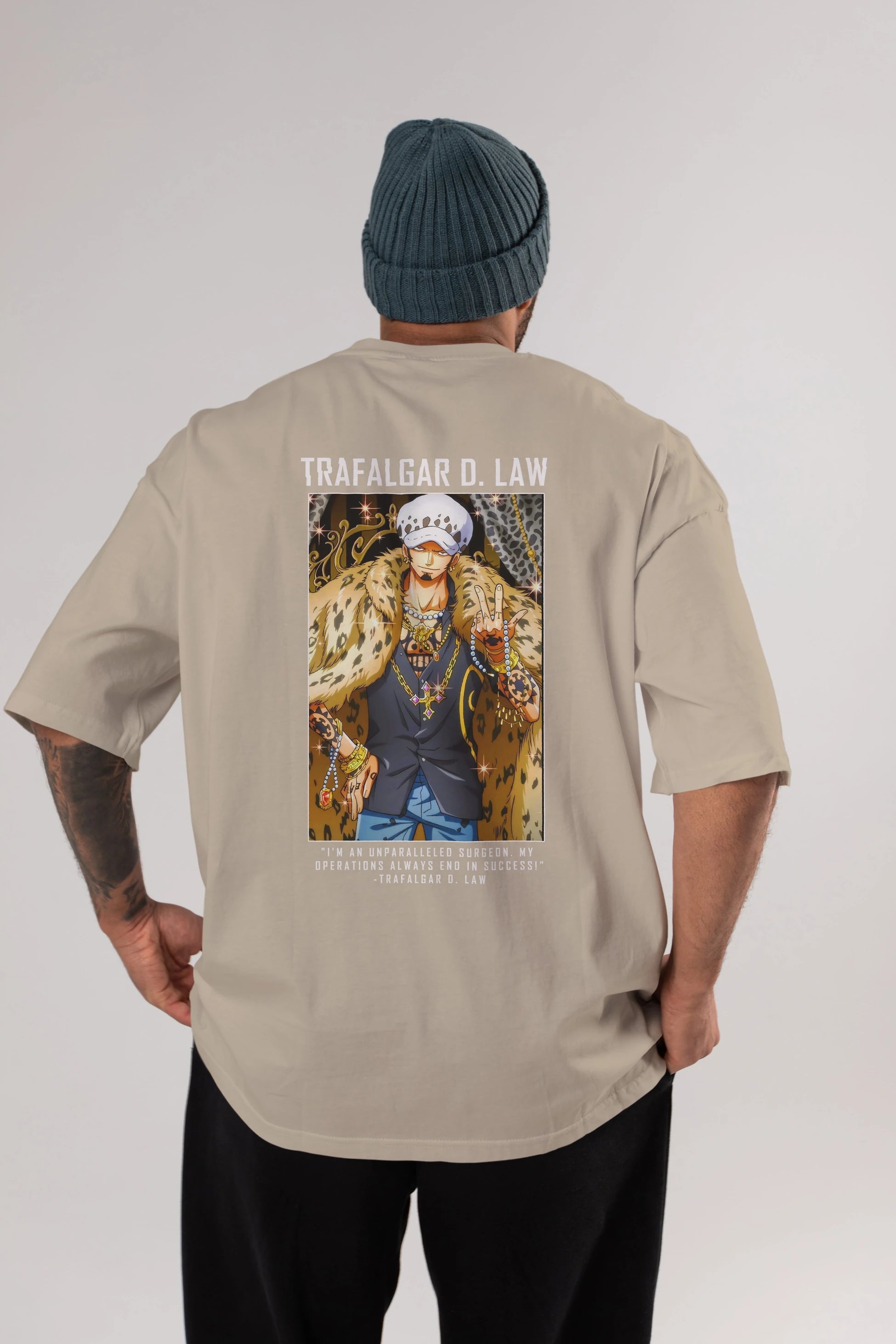 Trafalgar D. Water Law 2 Anime Arka Baskılı Oversize t-shirt Erkek Kadın Unisex %100 pamuk tişort