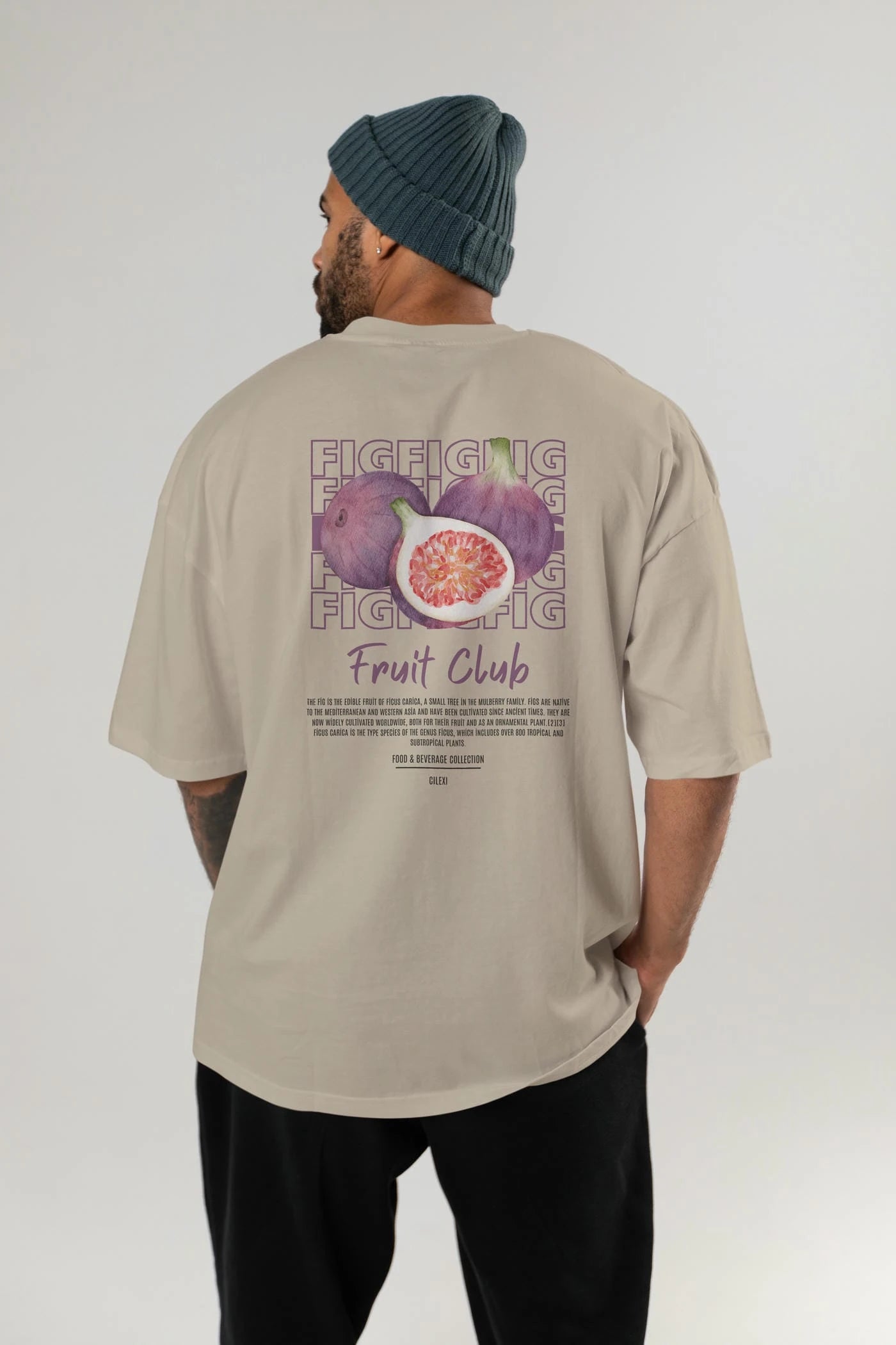 Fig Arka Baskılı Oversize t-shirt Erkek Kadın Pamuk Bisiklet Yaka tişort