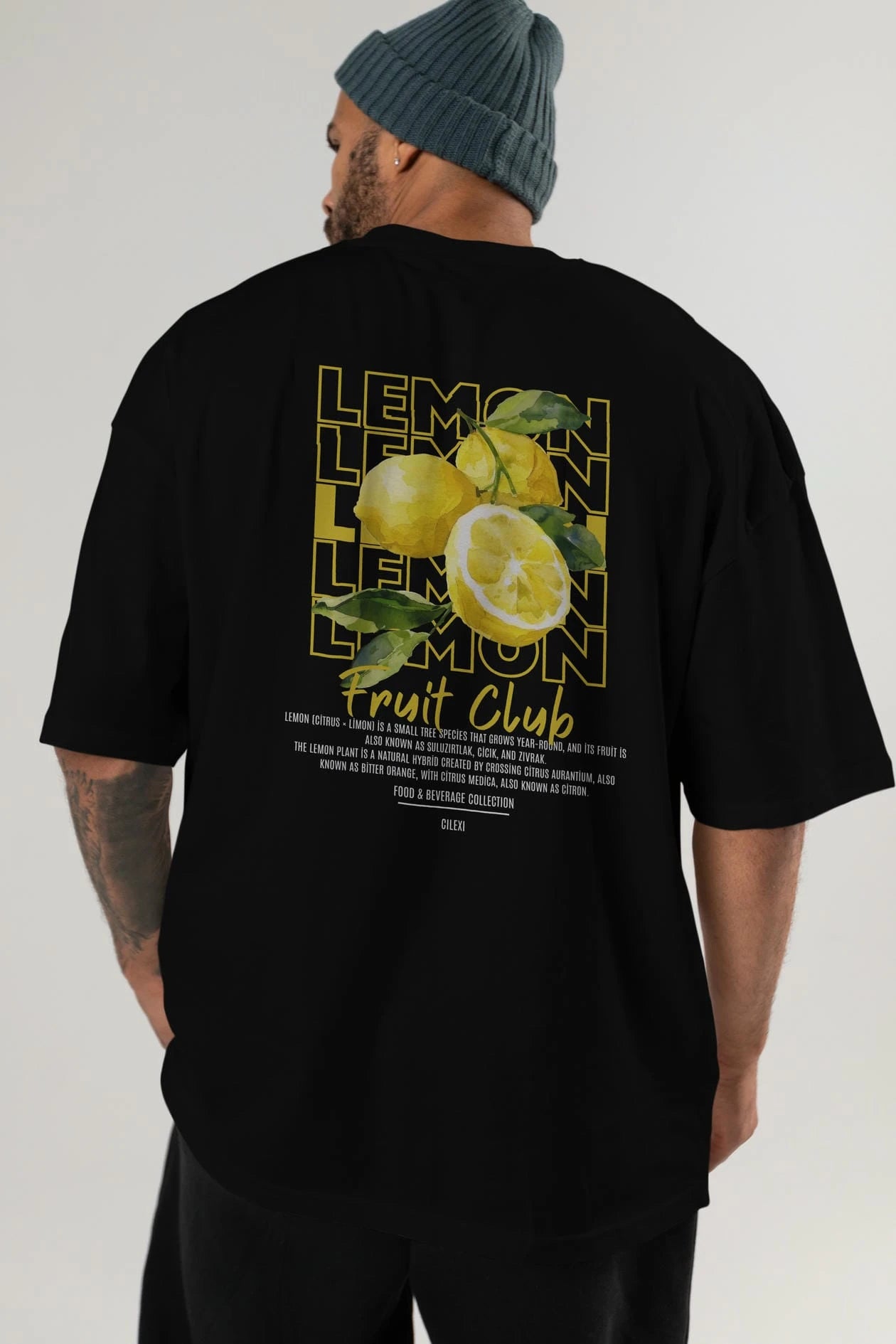Lemon Arka Baskılı Oversize t-shirt Erkek Kadın Pamuk Bisiklet Yaka tişort
