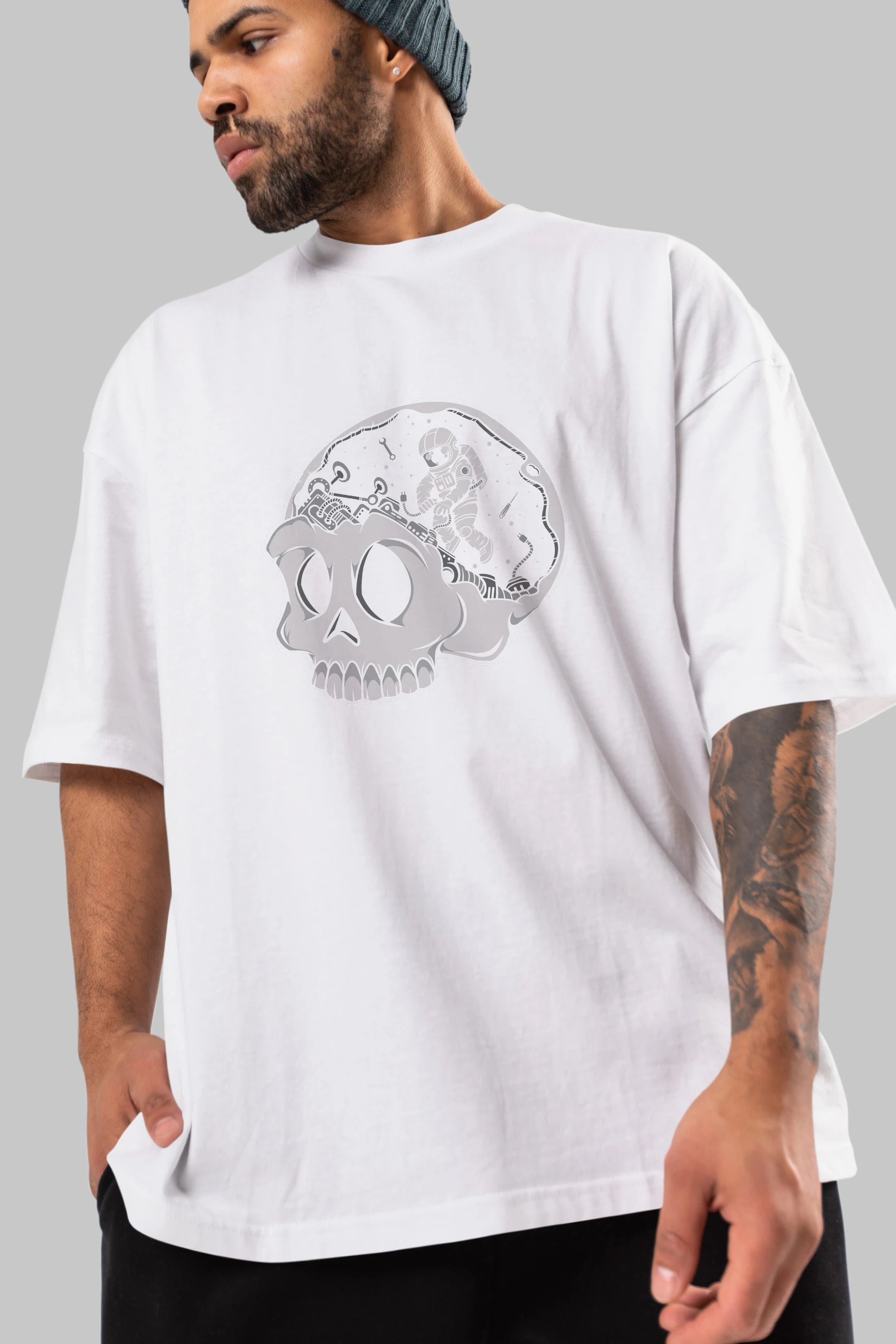 Astronaut Skull Brain Ön Baskılı Oversize t-shirt Erkek Kadın Unisex