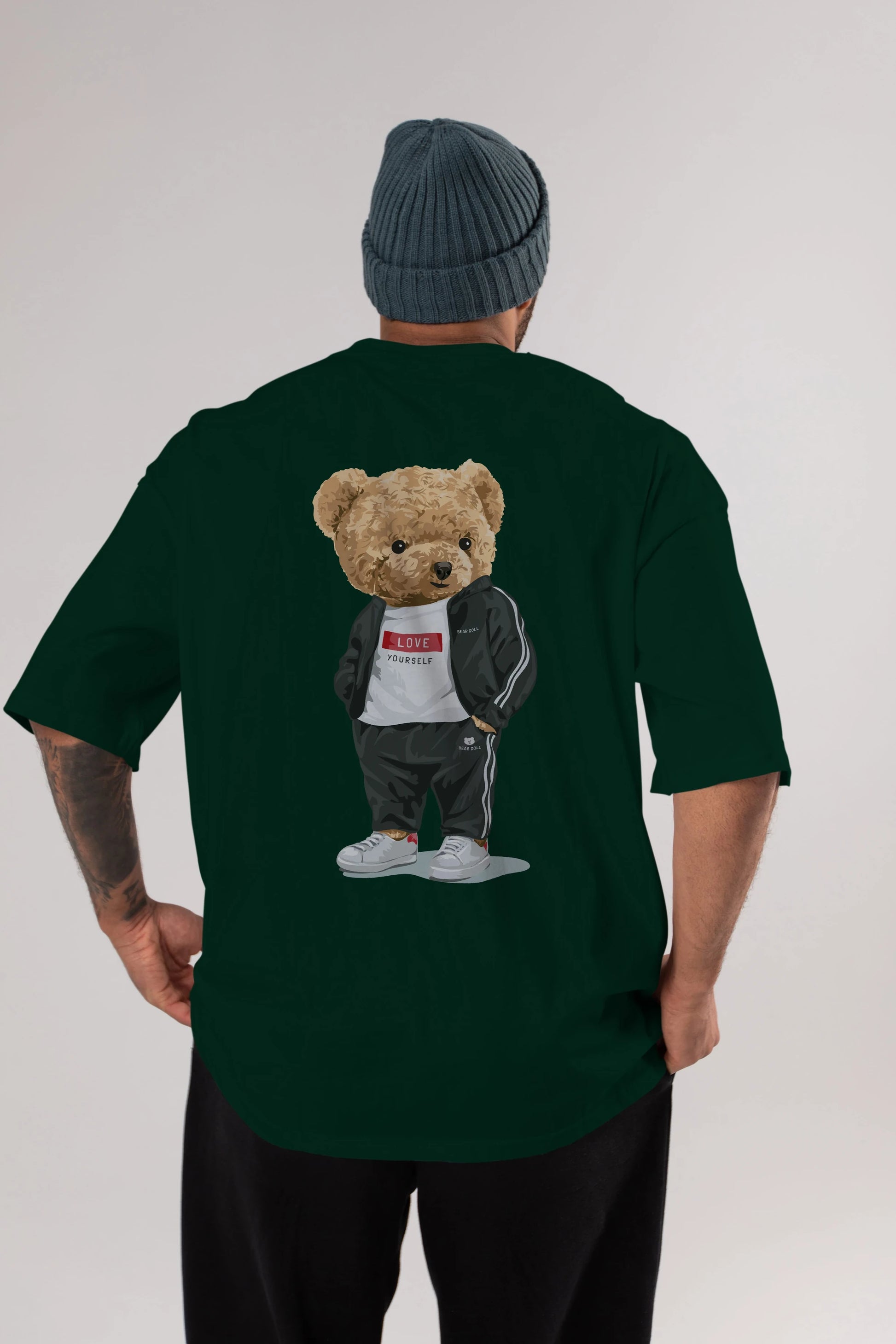 Teddy Bear Love Yourself Arka Baskılı Oversize t-shirt Erkek Kadın Unisex %100 Pamuk