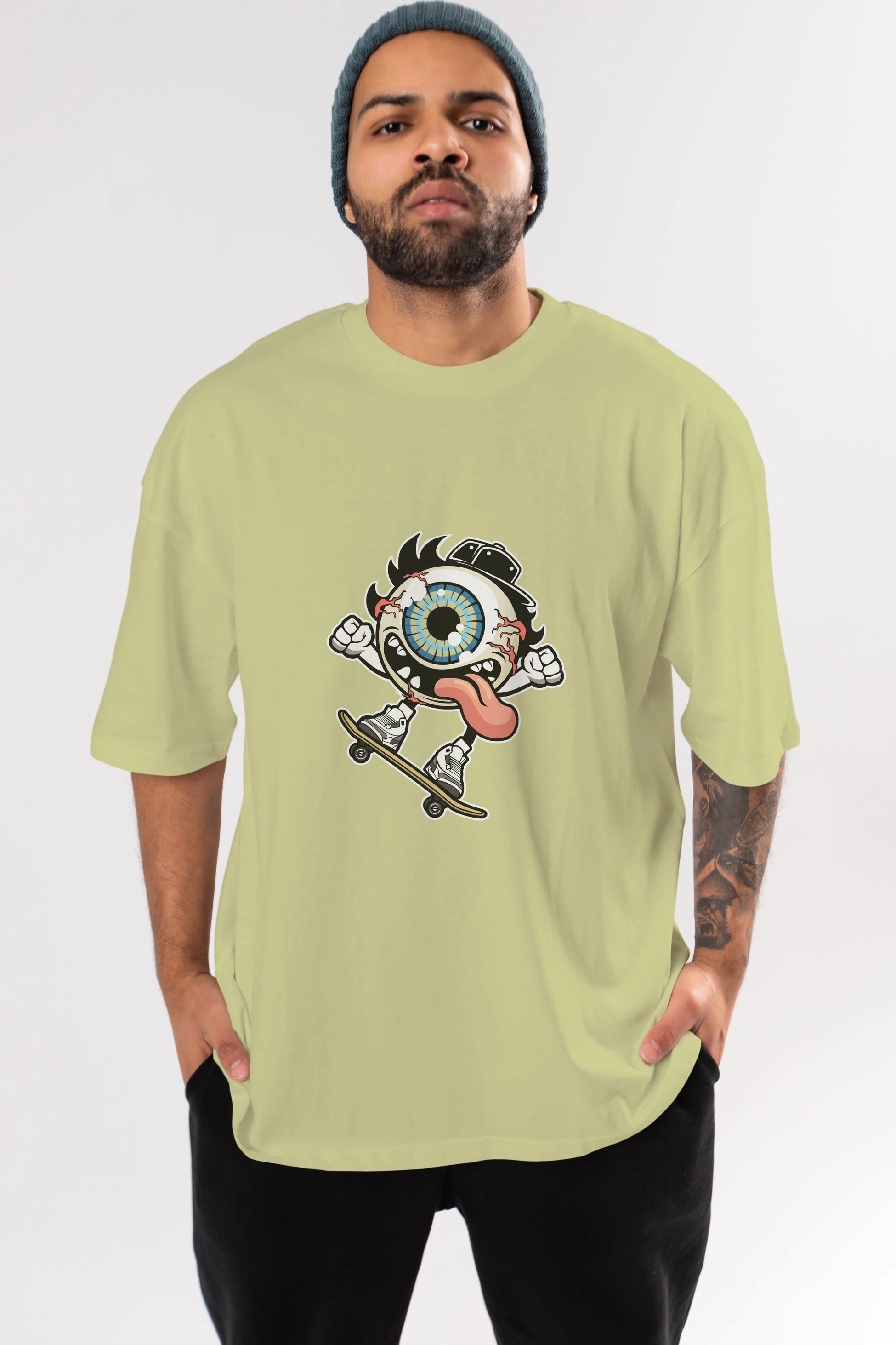 Eye Ball Skater Ön Baskılı Oversize t-shirt Erkek Kadın Unisex %100 Pamuk tişort