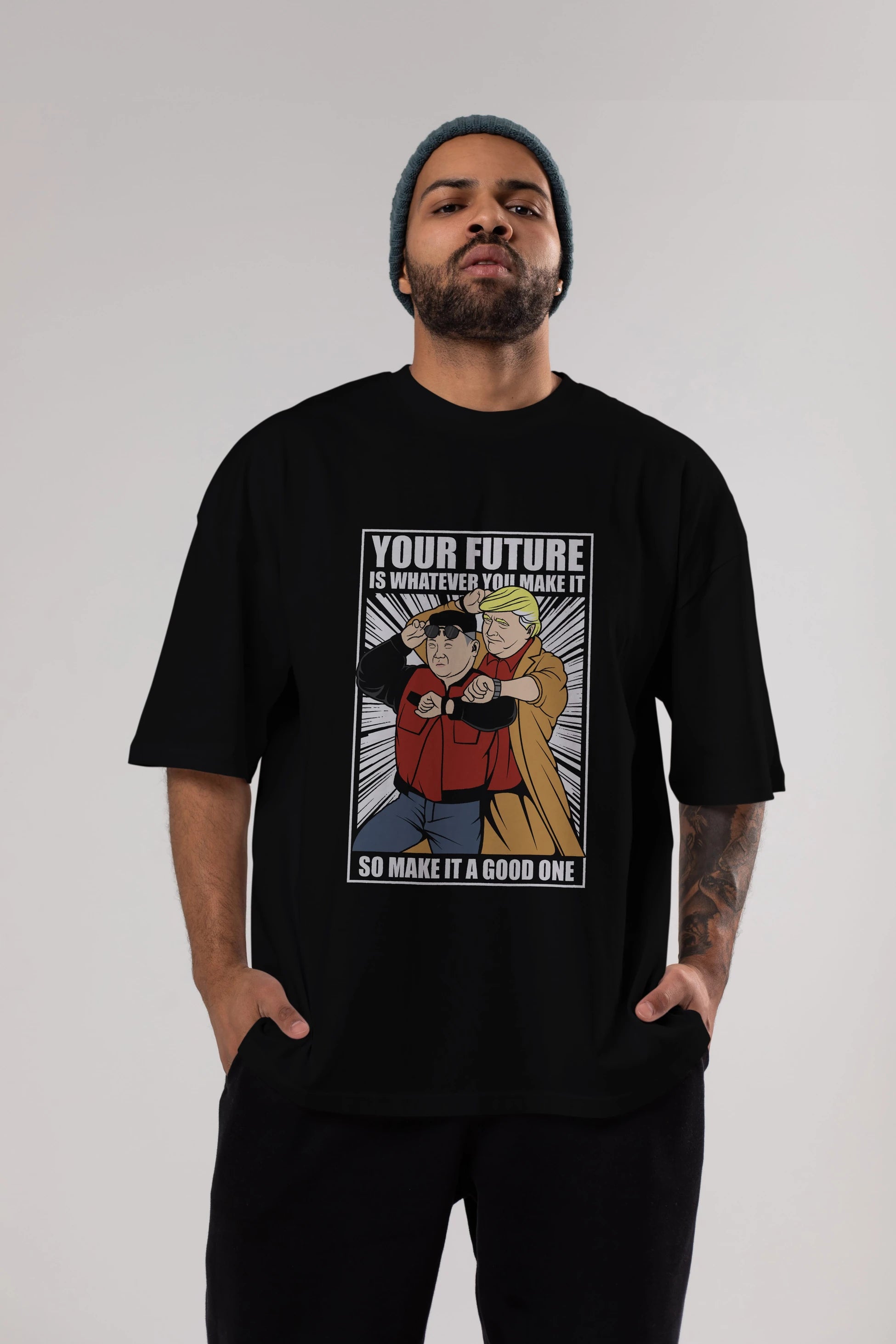 Back To The Future Jong Un Trump Ön Baskılı Oversize t-shirt Erkek Kadın Unisex %100 Pamuk tişort