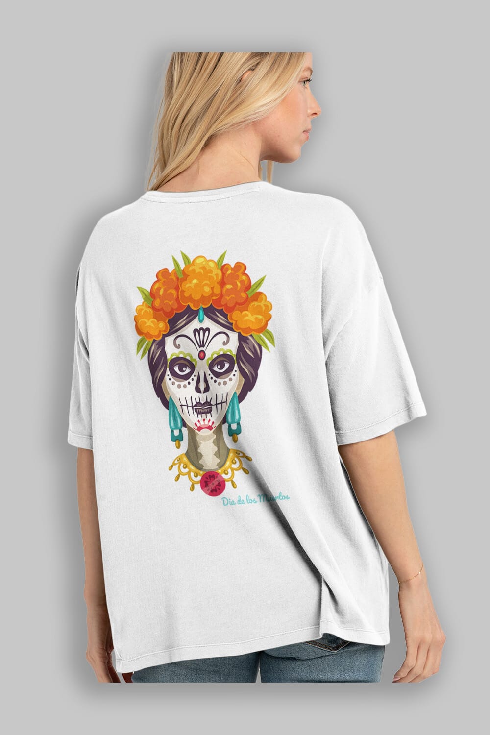 Dia de los Muertos 2 Arka Baskılı Oversize t-shirt Erkek Kadın Unisex