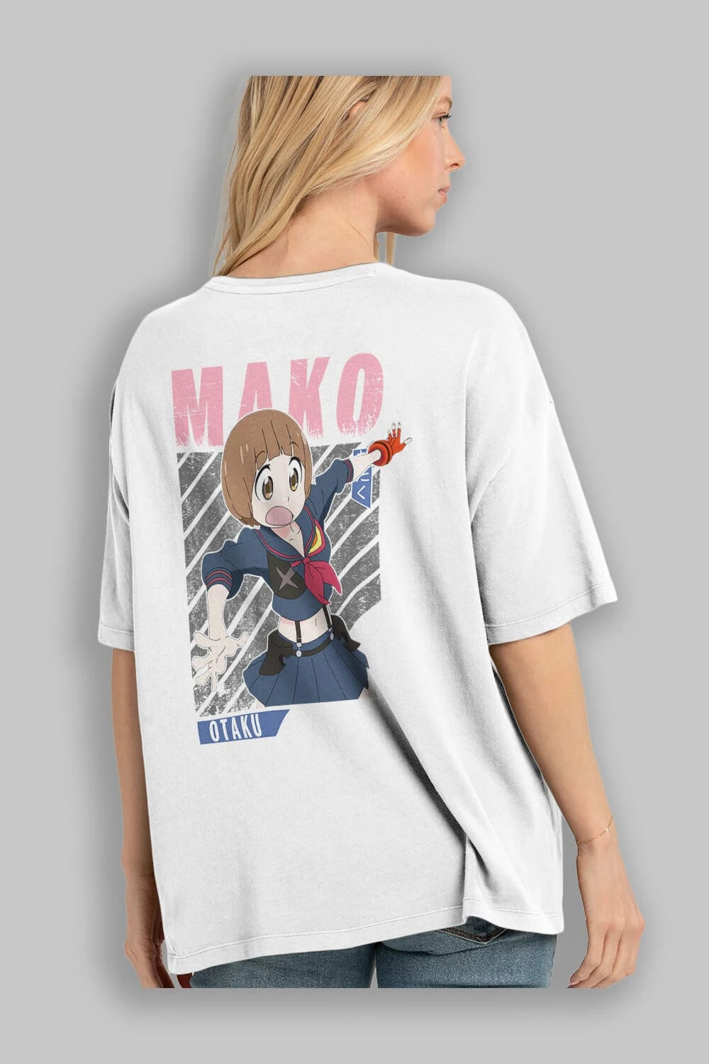 Mako Mankanshoku 2 Anime Arka Baskılı Oversize t-shirt Erkek Kadın Unisex
