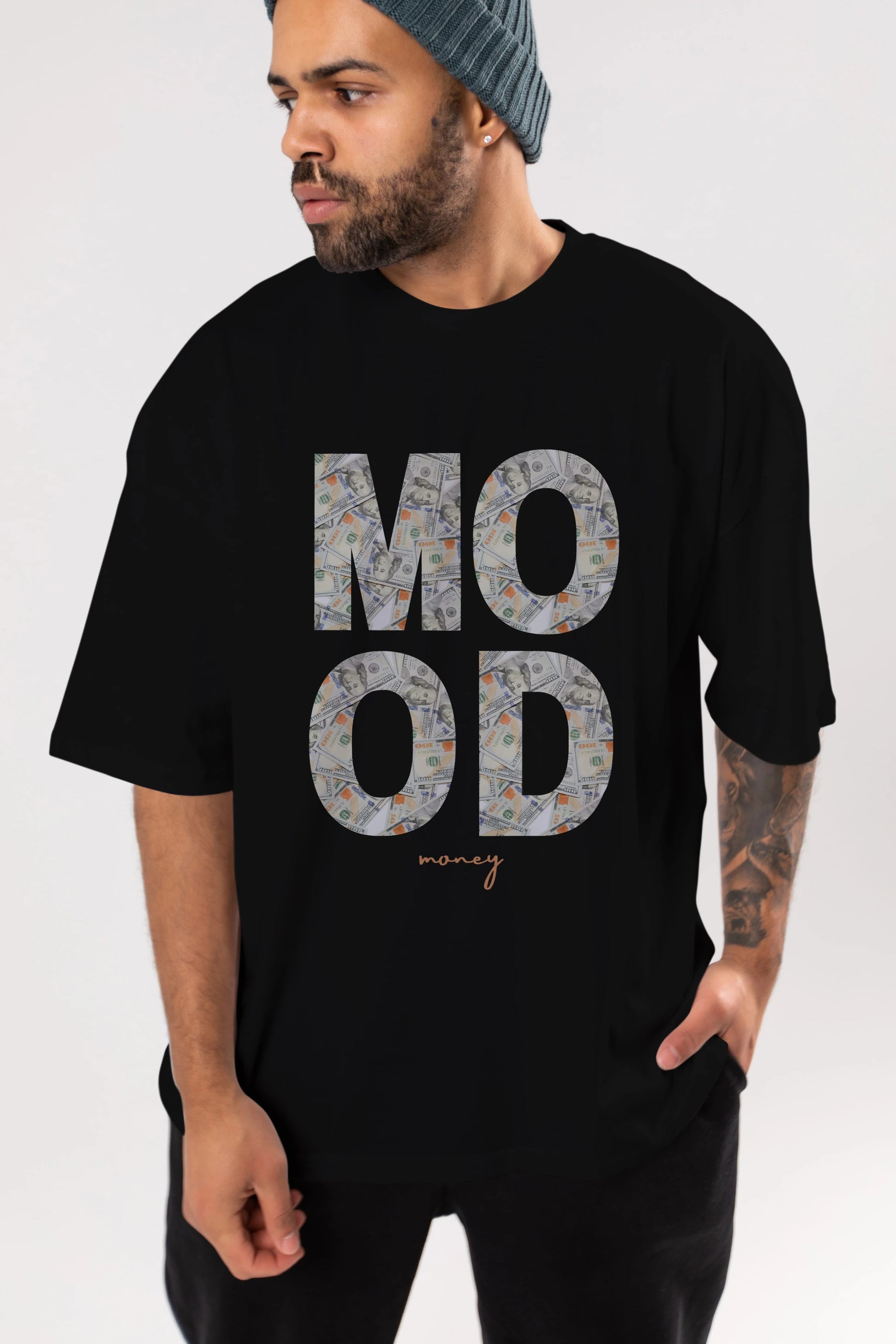 Mood Money Yazılı Ön Baskılı Oversize t-shirt Erkek Kadın Unisex