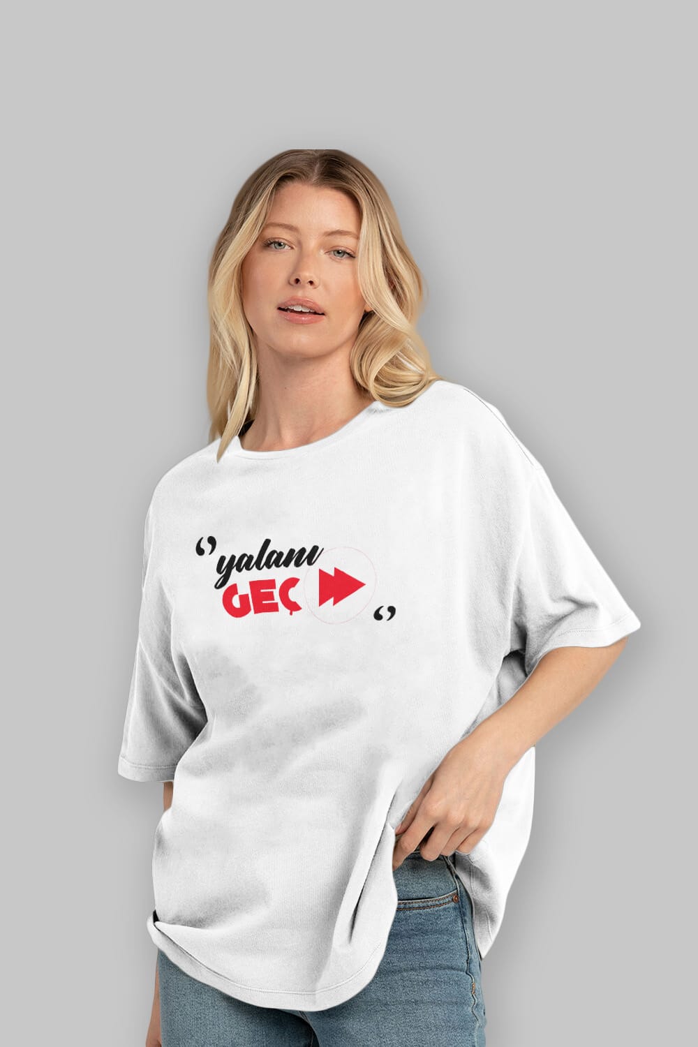 Yalanı Geç Ön Baskılı Oversize t-shirt %100 pamuk Erkek Kadın Unisex