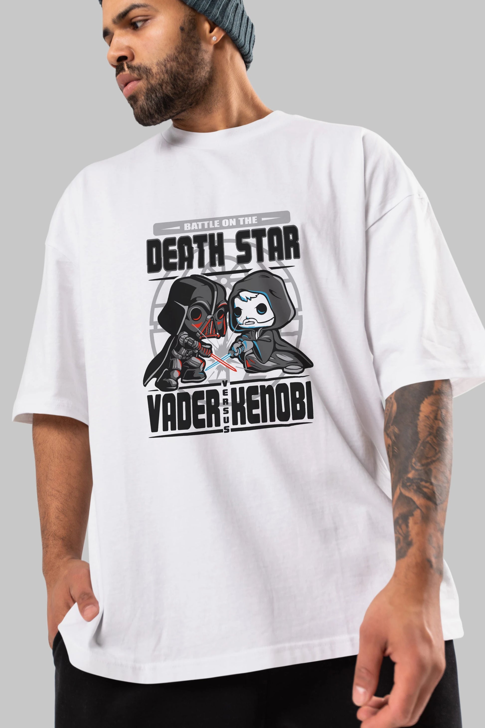 Vader Kenobi Ön Baskılı Oversize t-shirt Erkek Kadın Unisex %100 Pamuk Bisiklet Yaka tişort