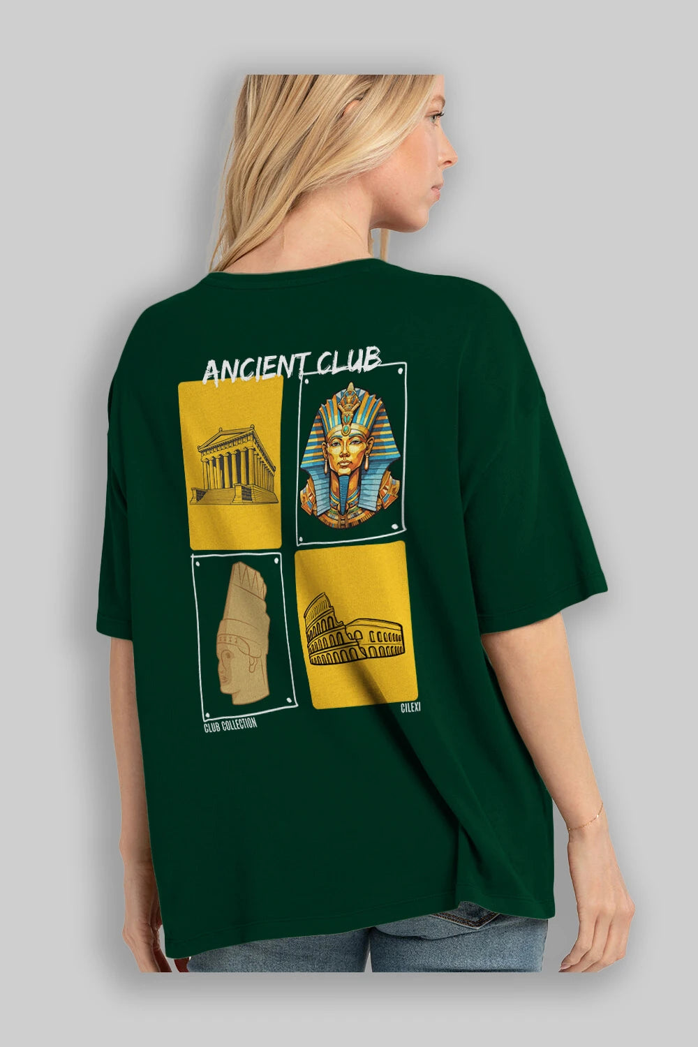 Ancient Club Arka Baskılı Oversize t-shirt Erkek Kadın %100 Pamuk Bisiklet Yaka tişort