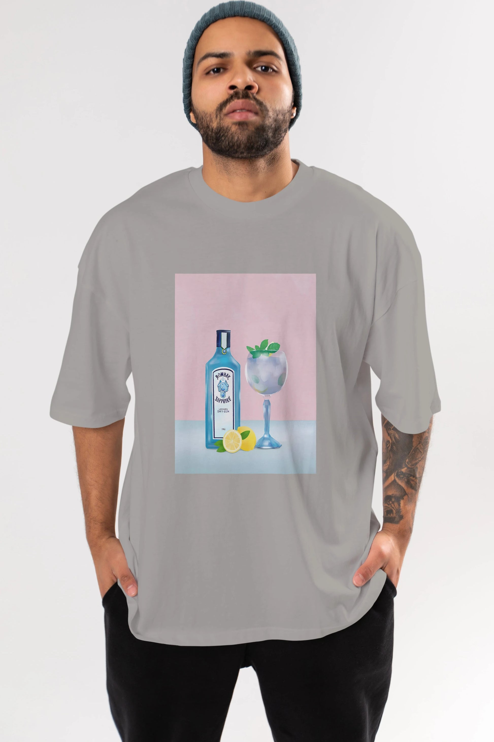 Bombay Sapphire Dry Gin Ön Baskılı Oversize t-shirt Erkek Kadın Unisex %100 Pamuk Bisiklet Yaka tişort