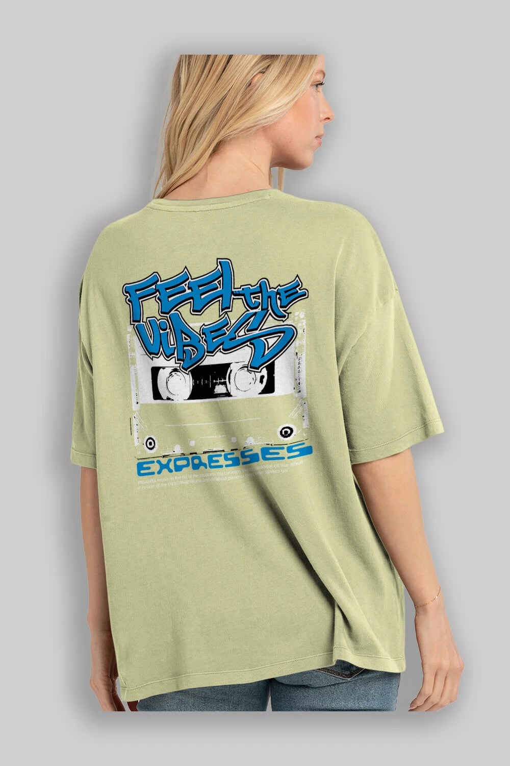 Feel The Vibes Arka Baskılı Oversize t-shirt Erkek Kadın Unisex