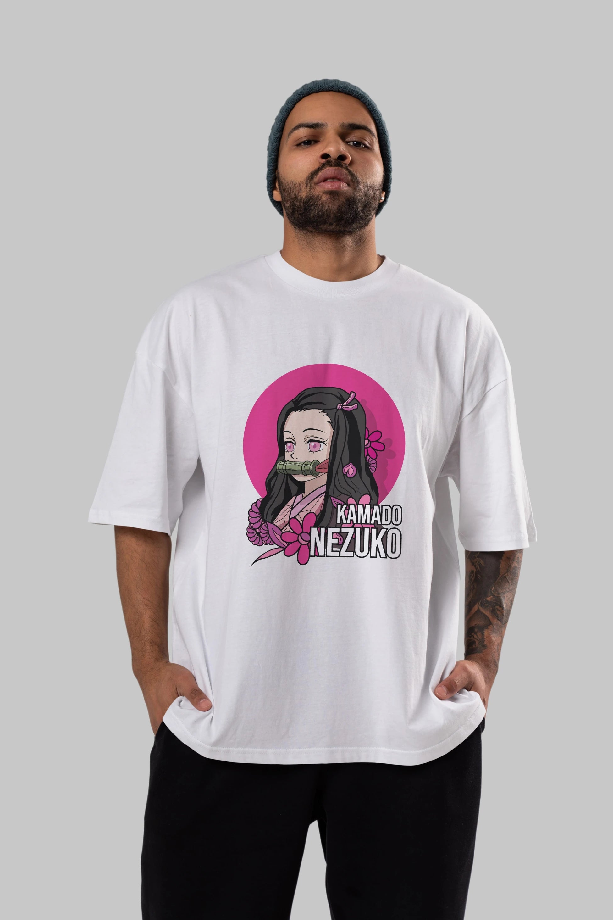 Nezuko Kamado 2 Anime Ön Baskılı Oversize t-shirt %100 pamuk Erkek Kadın Unisex